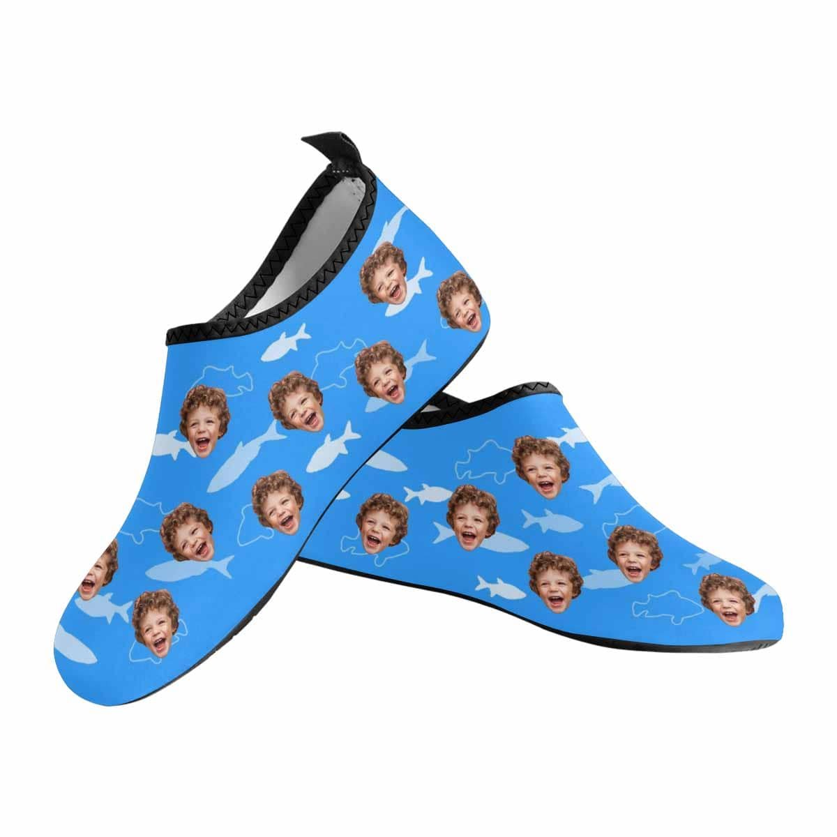 Custom Custom Face Blue Fish Kids Diving Shoes Slip-on for sport Quick-DryBeach Swimming Shoes Aqua Shoes Barefoot Shoes Outdoor Water Shoes - YesCustom