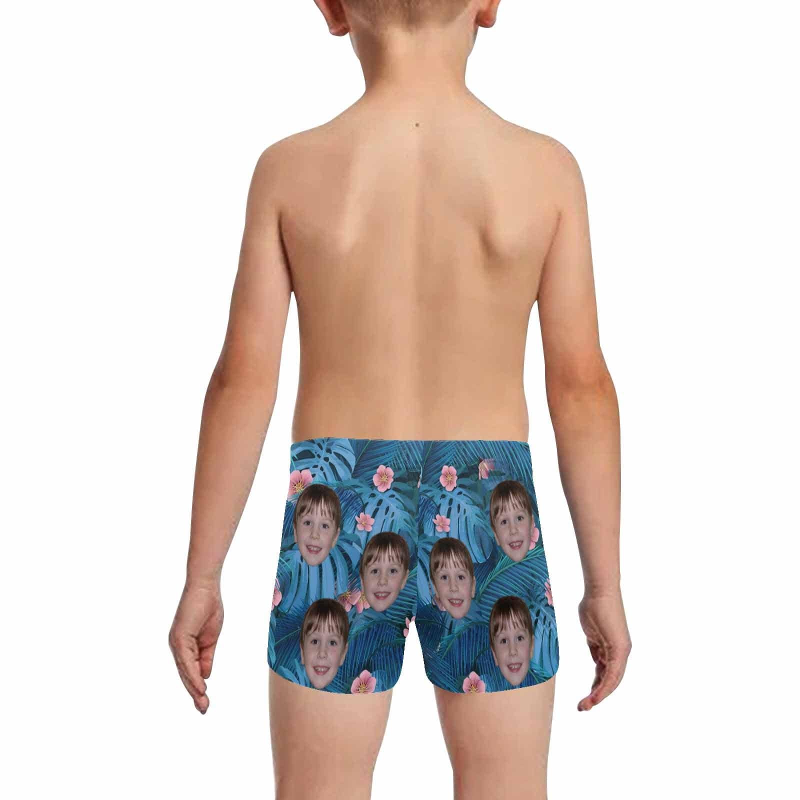 Custom Custom Face Blue Flower Plant Little Boys' Swimming Trunks Beach Shorts Personalized Toddler Boy Swim Shorts Children Swimwear - YesCustom