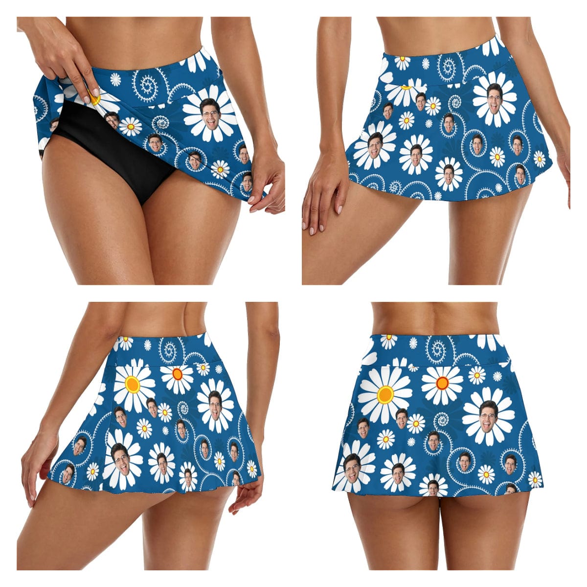 Custom Custom Face Blue Flowers Bikini Top&Bottom One Shoulder Bikini Top Split Bikini - YesCustom