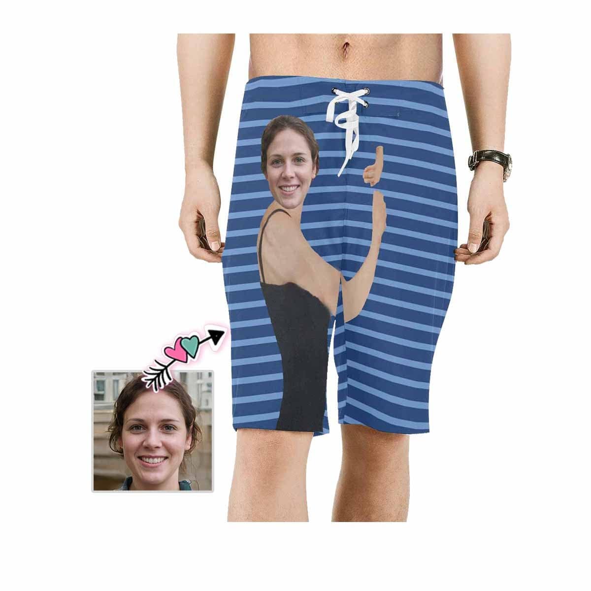 Custom Custom Face Blue Hug Men's All Over Print Beach Shorts - YesCustom