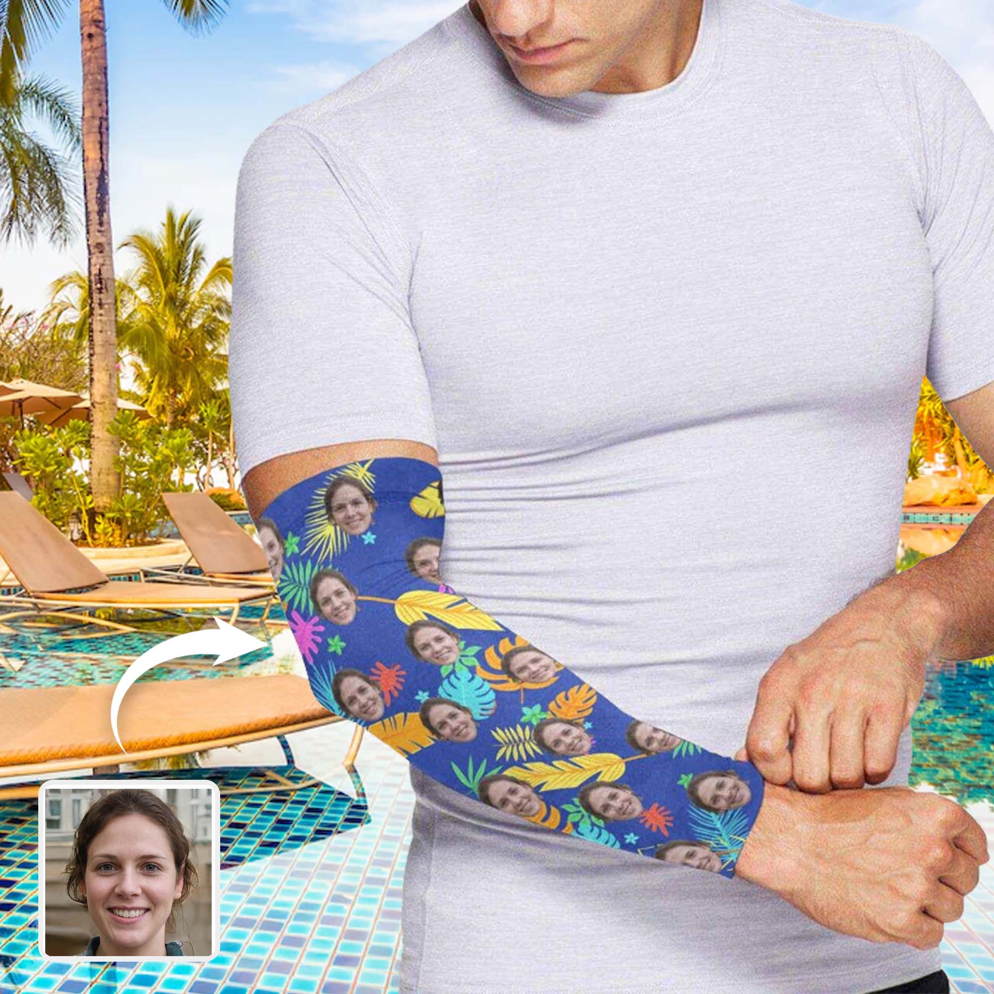 Custom Custom Face Blue Ice Silk Sun Protection Arm Sleeves - YesCustom