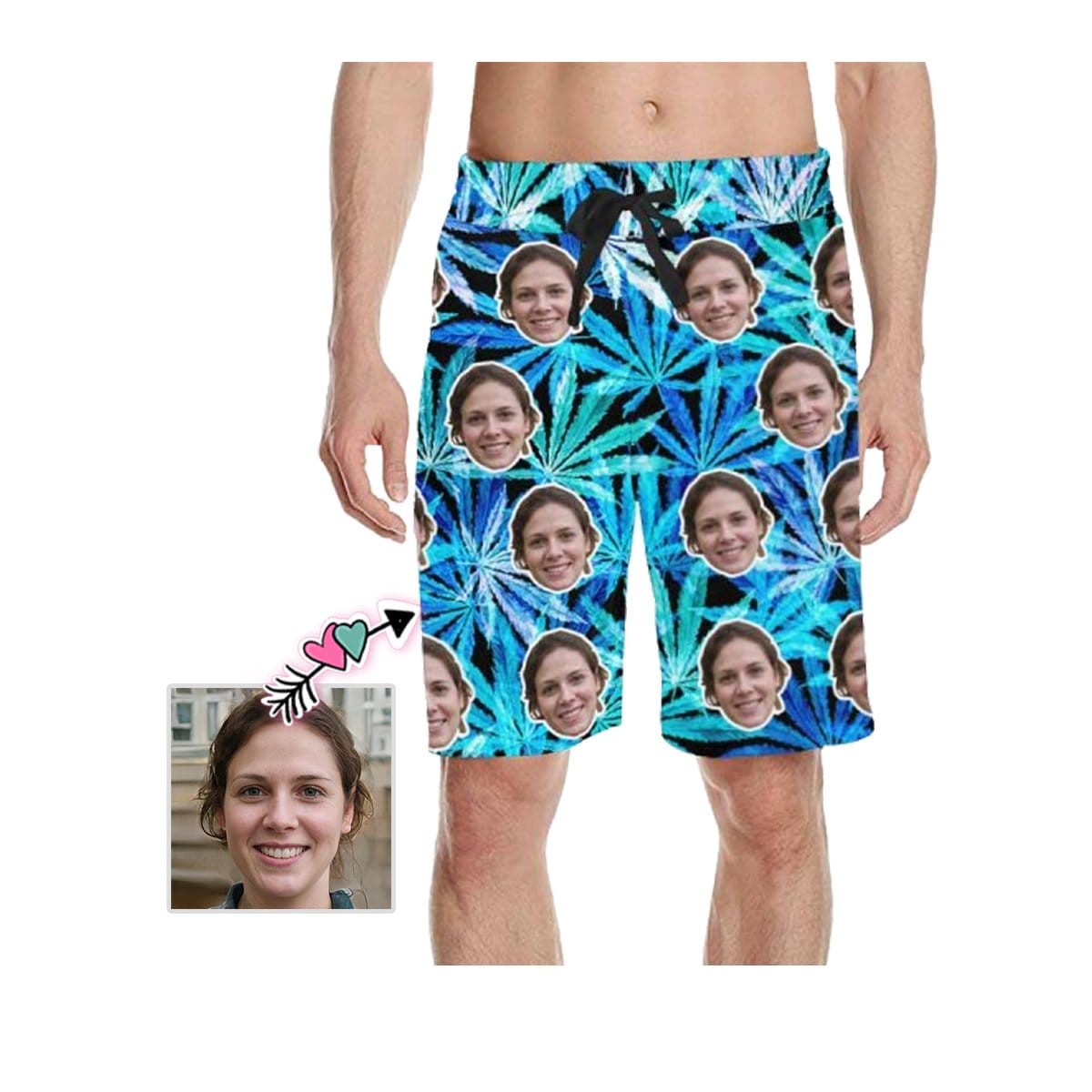 Custom Custom Face Blue Leaves Men's All Over Print Casual Shorts - YesCustom