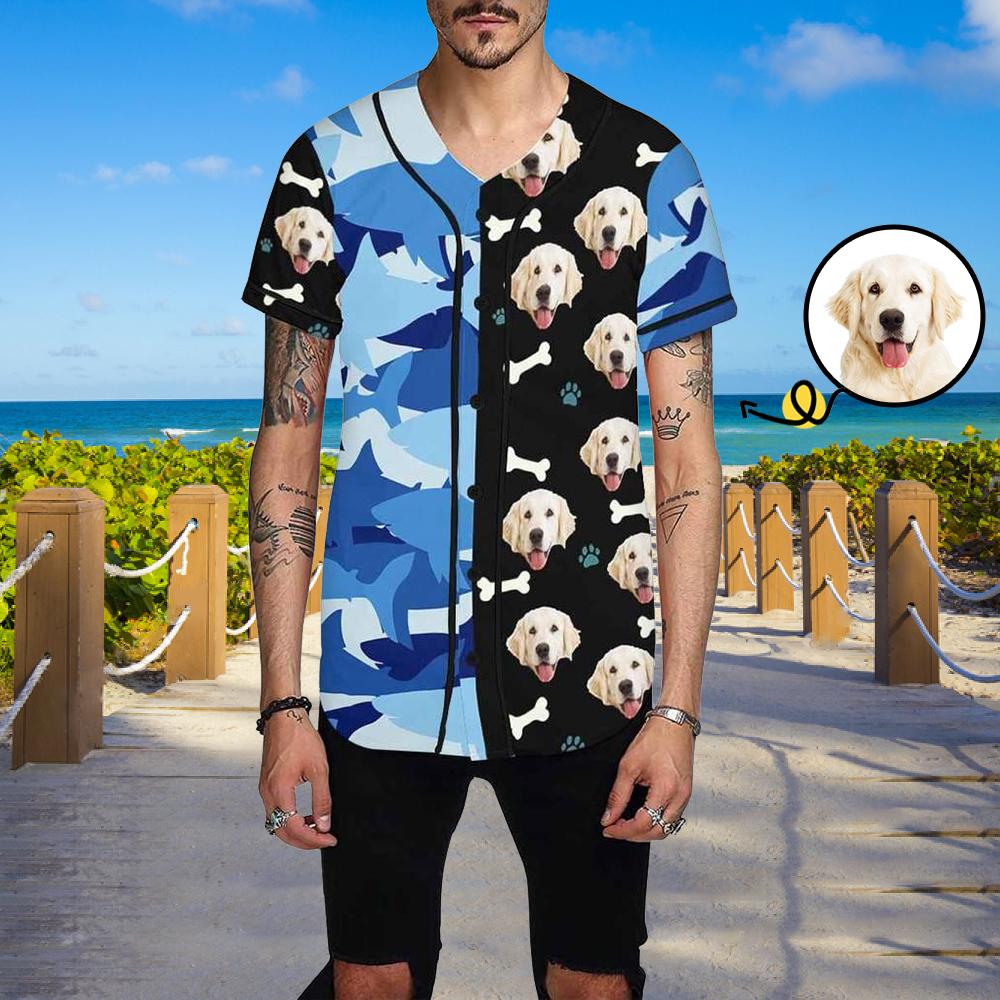 Custom Custom Face Blue Leopard Dog Men's All Over Print Baseball Jersey - YesCustom