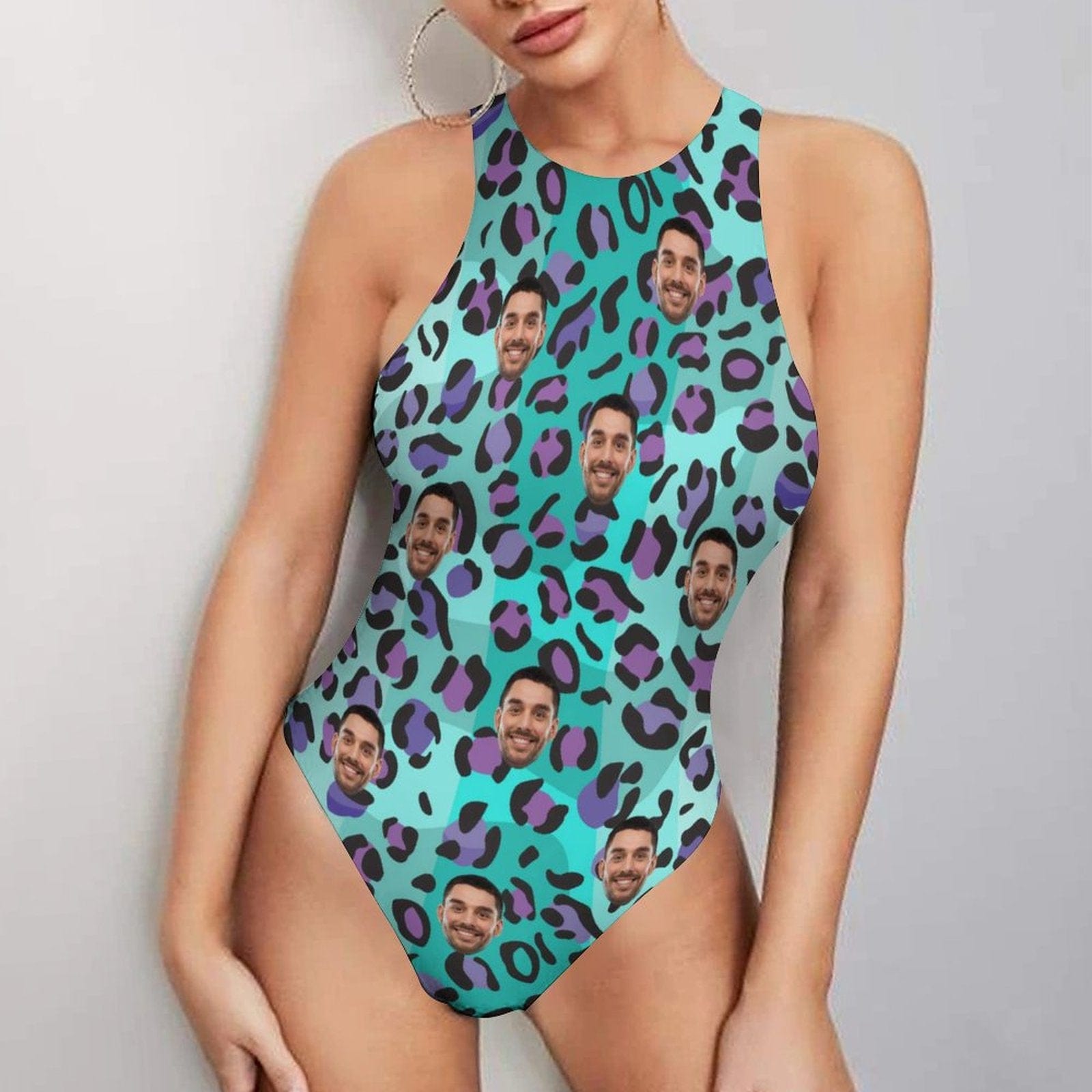 Custom Custom Face Blue Pattern Swimsuit Personalized Bathing Suits Women's Vest Bodysuit Swimsuit Birthday Gift For Her - YesCustom