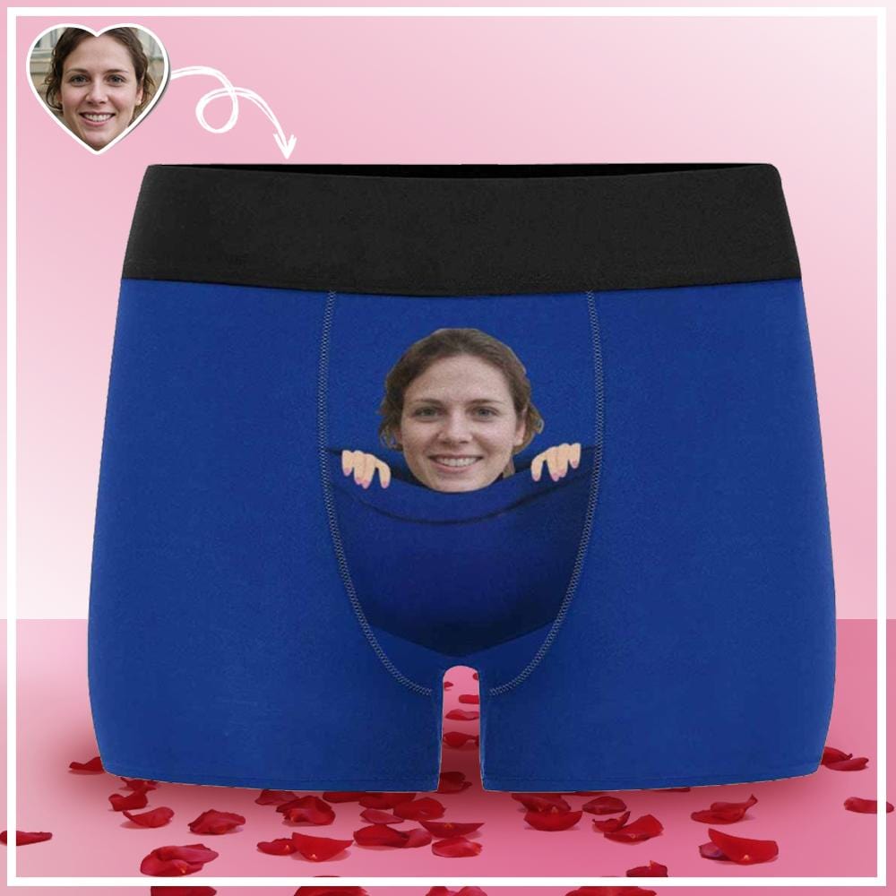 Custom Custom Face Blue Pocket Men's Boxer Briefs Made for You Custom Underwear Unique Valentine's Day Gift - YesCustom