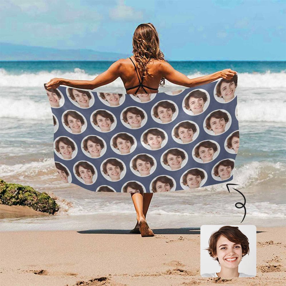 Custom Custom Face Blue Round Bubble Beach Towel Quick-Dry Sand-Free Super Absorbent Non-Fading Beach&Bath Towel - YesCustom