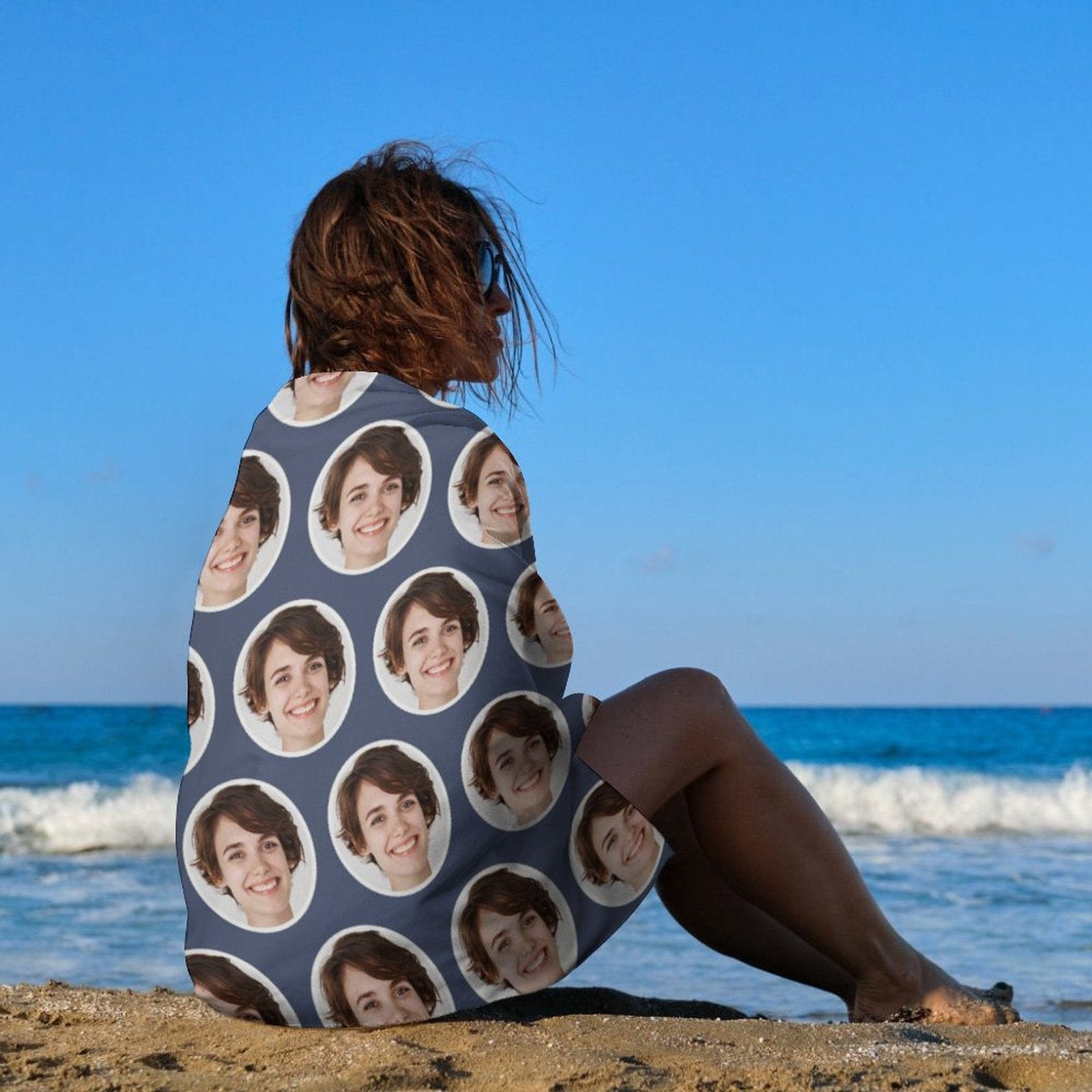 Custom Custom Face Blue Round Bubble Beach Towel Quick-Dry Sand-Free Super Absorbent Non-Fading Beach&Bath Towel - YesCustom