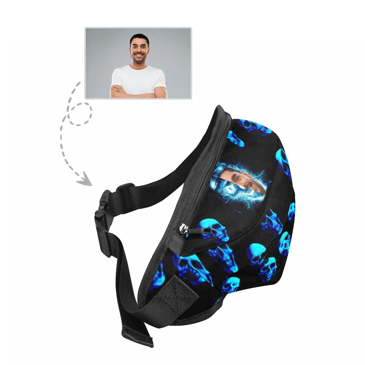 Custom Custom Face Blue Skull Waist Bag - YesCustom