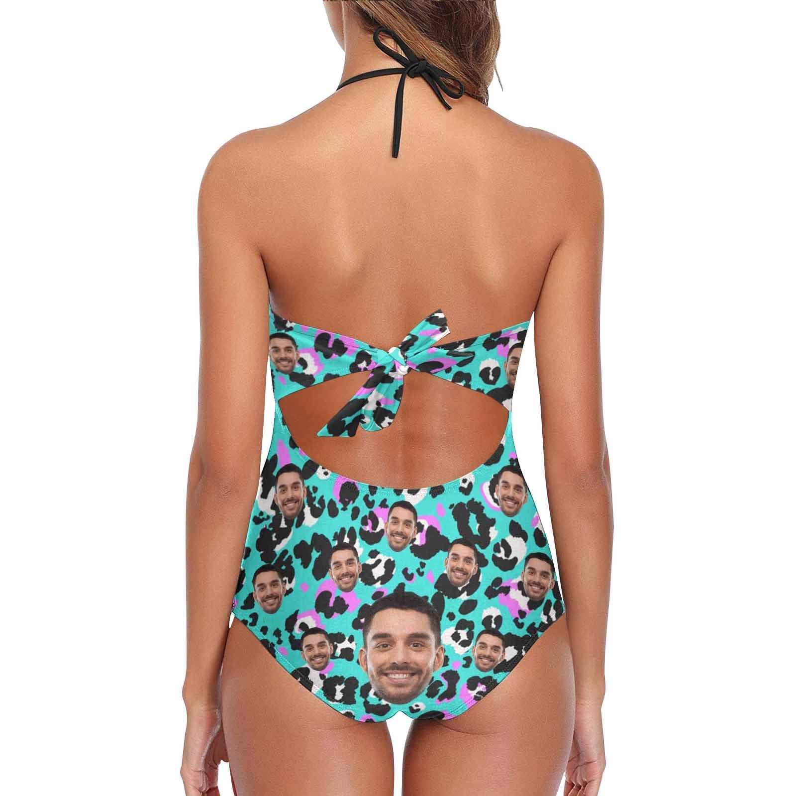 Custom Custom Face Blue Style Swimsuit Personalized Women's New Strap One Piece Bathing Suit Birthday Gift For Her - YesCustom