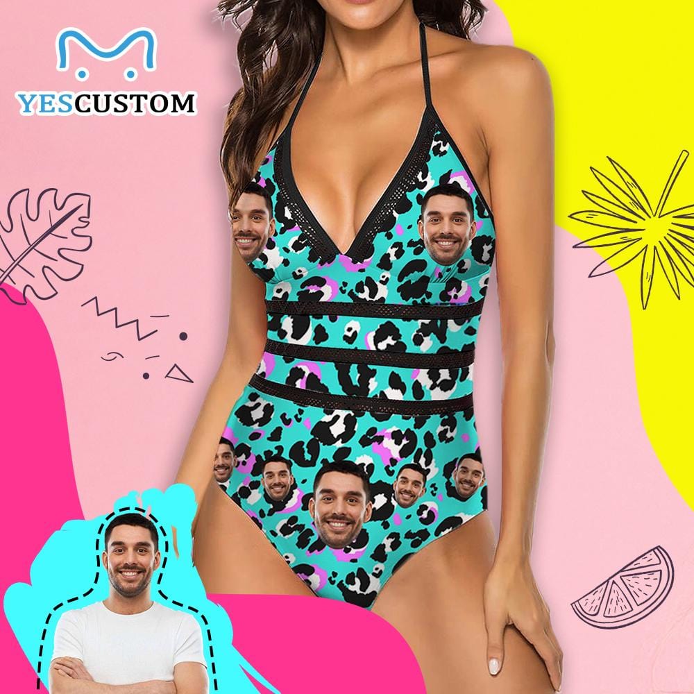 Custom Custom Face Blue Style Swimsuit Personalized Women's New Strap One Piece Bathing Suit Birthday Gift For Her - YesCustom