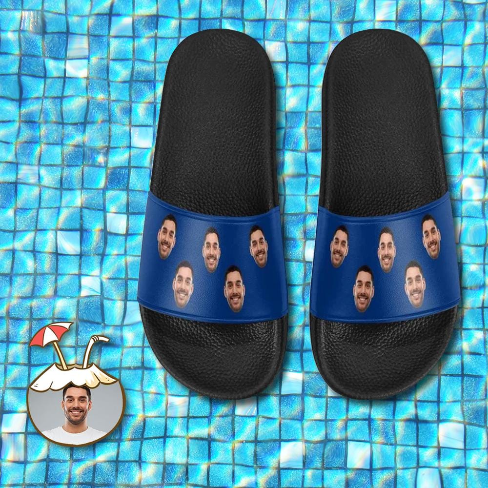 Custom Custom Face Blue Unisex Slide Sandals For Holiday Gifts - YesCustom