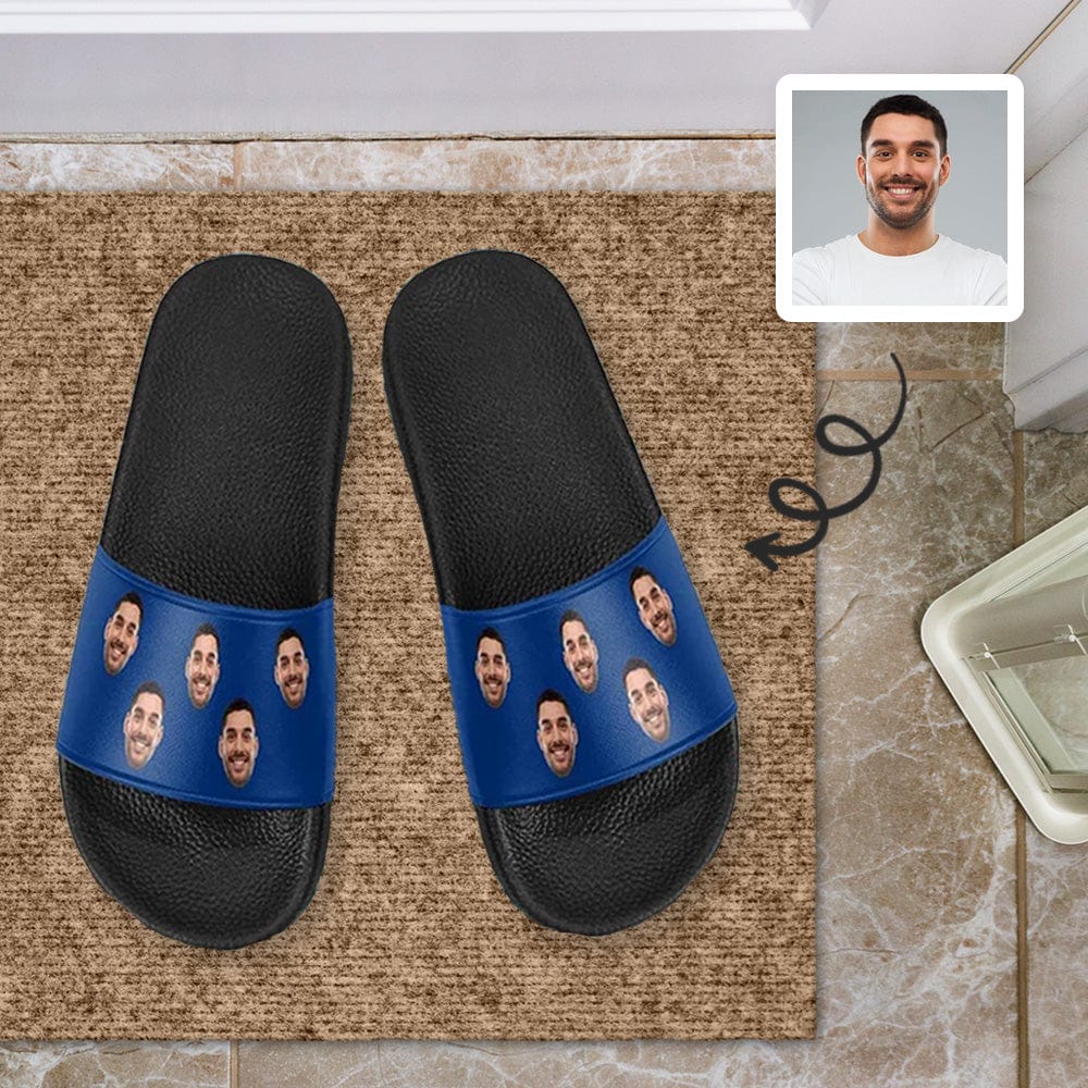Custom Custom Face Blue Unisex Slide Sandals For Holiday Gifts - YesCustom