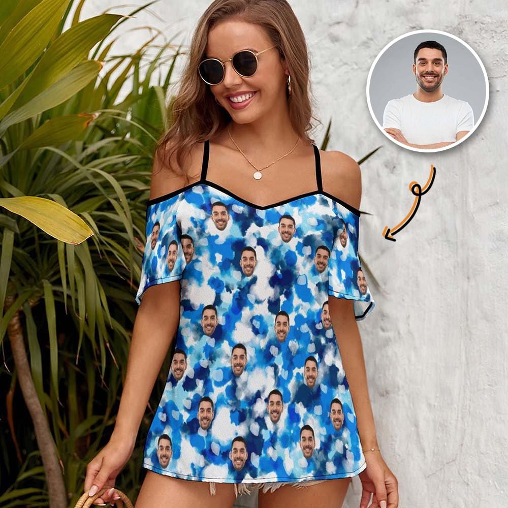 Custom Custom Face Blue Wave Women's Suspender Top - YesCustom