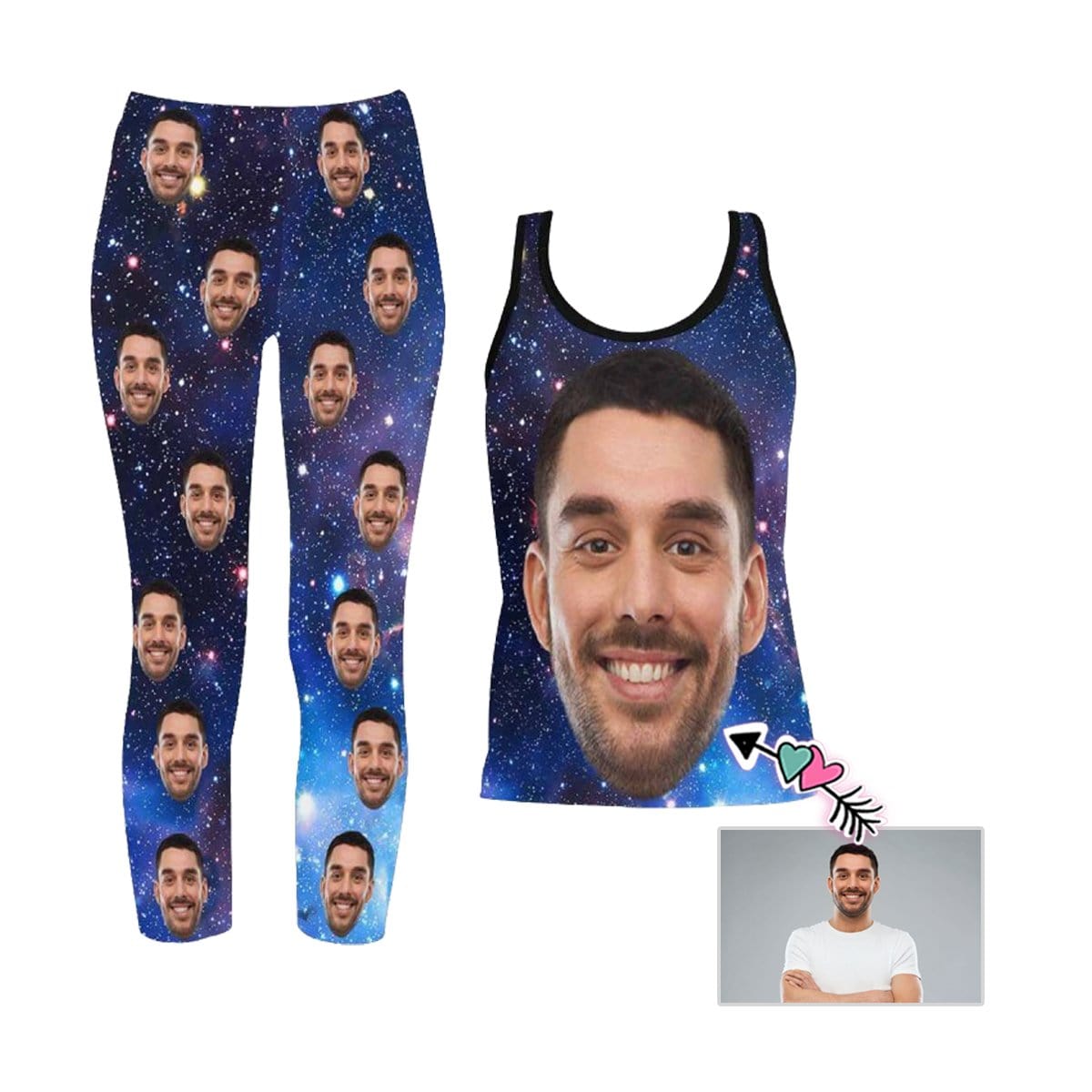 Custom Custom Face Blue Women's 2 Piece Stretchy Racerback Tank & Legging Set - YesCustom