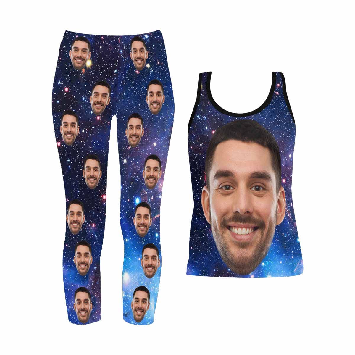 Custom Custom Face Blue Women's 2 Piece Stretchy Racerback Tank & Legging Set - YesCustom