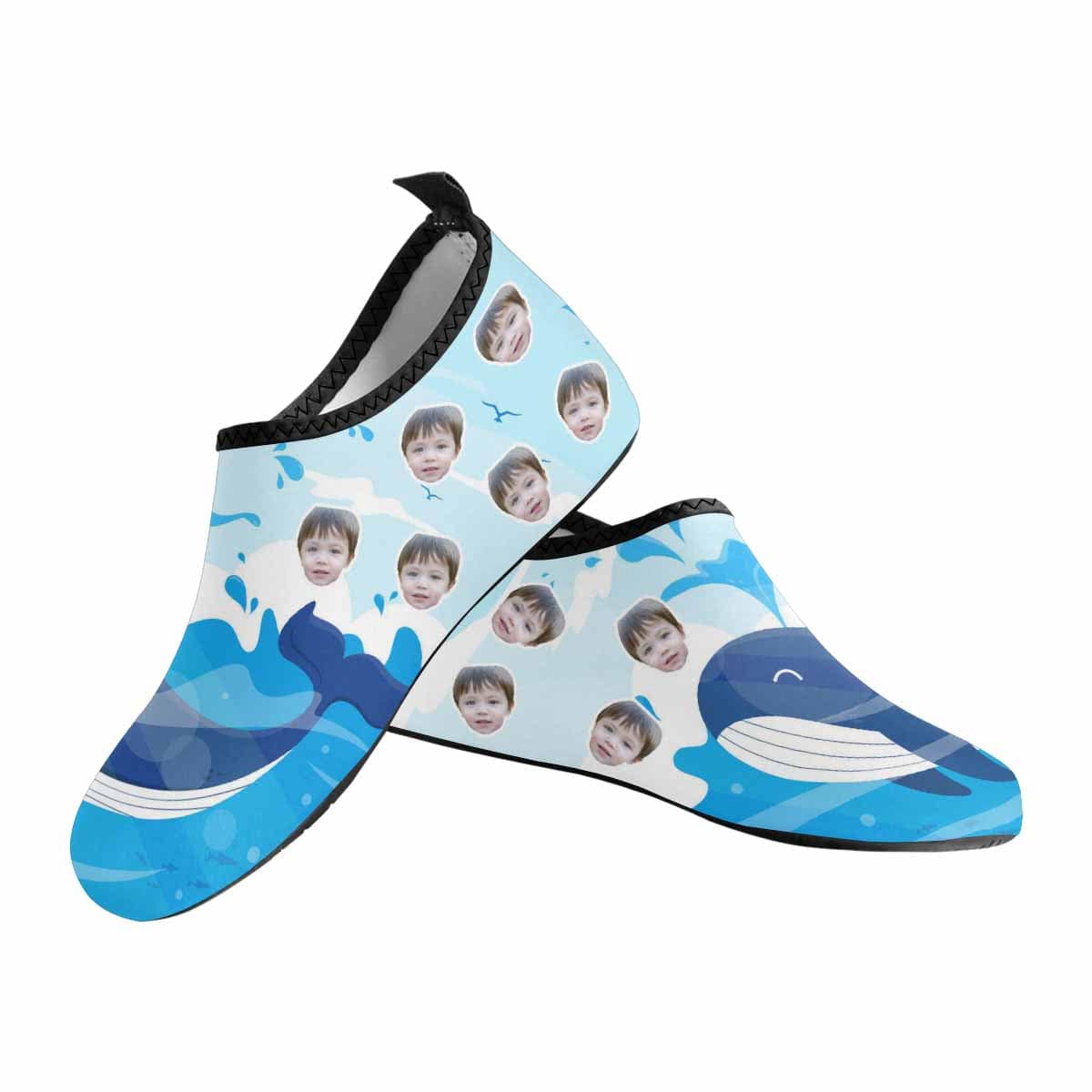 Custom Custom Face Blue&Pink Whale Kids Slip-on for sport Quick-Dry Diving Shoes Beach Swimming Shoes Aqua Shoes Barefoot Shoes Outdoor Water Shoes - YesCustom