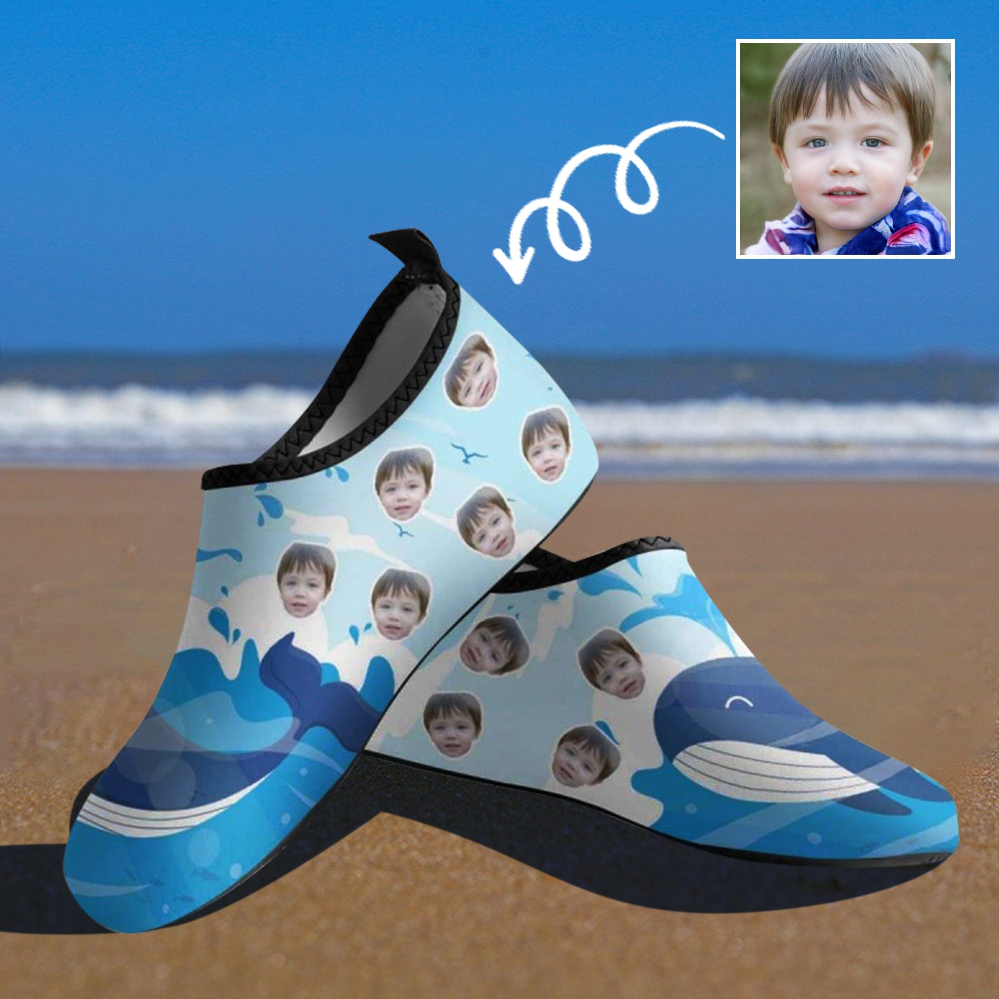Custom Custom Face Blue&Pink Whale Kids Slip-on for sport Quick-Dry Diving Shoes Beach Swimming Shoes Aqua Shoes Barefoot Shoes Outdoor Water Shoes - YesCustom