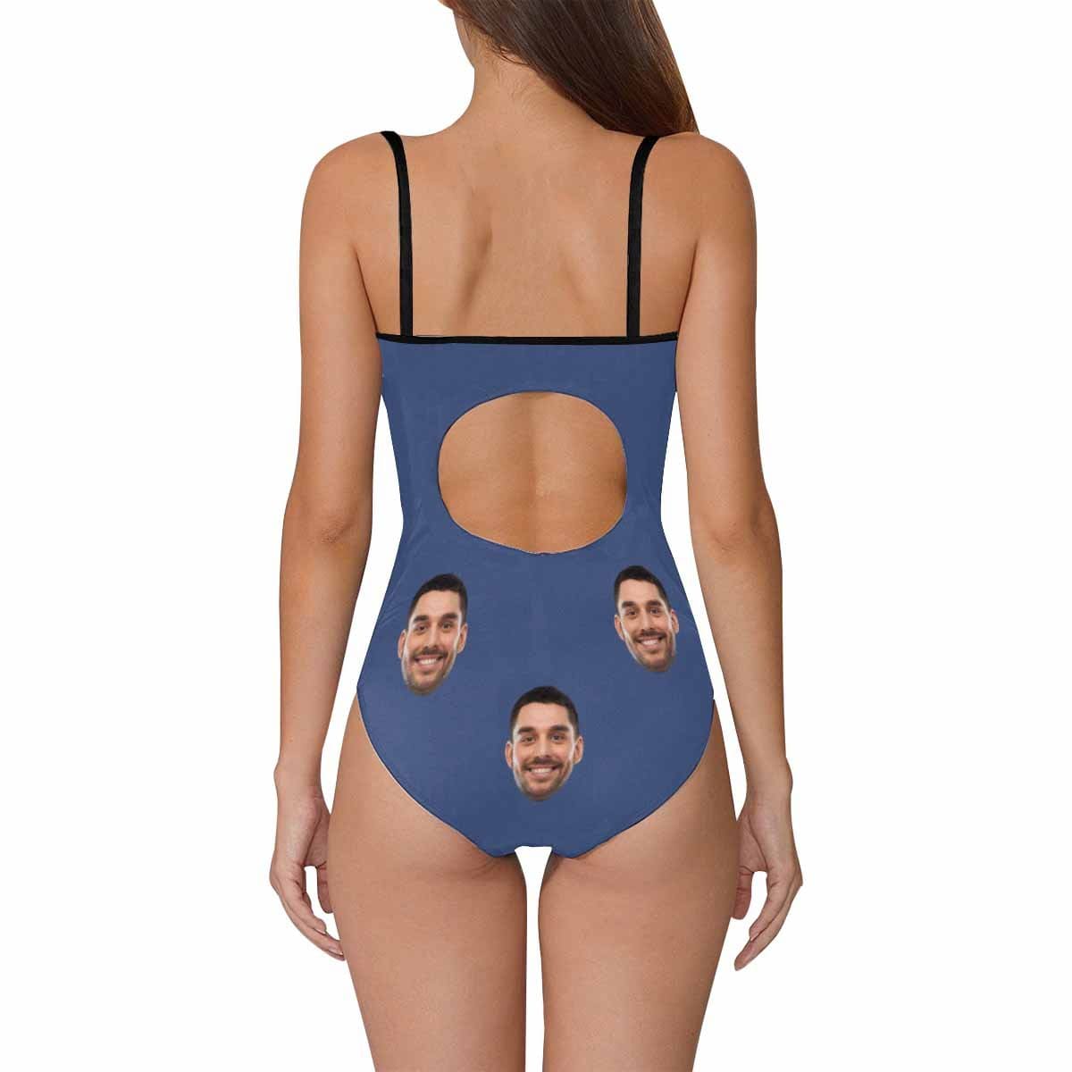 Custom Custom Face Blue&White Swimsuit Personalized Women's Slip One Piece Bathing Suit Funny Gift Idea - YesCustom