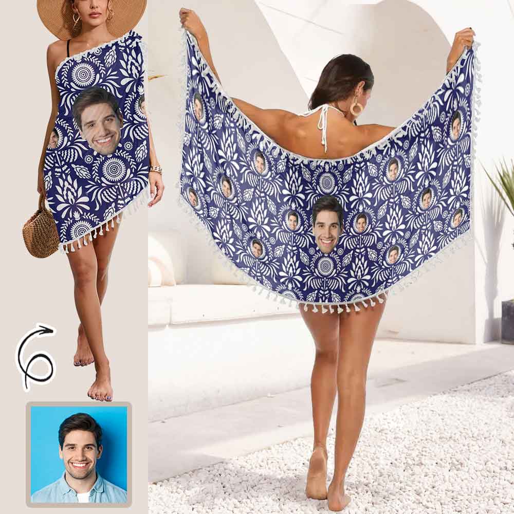 Custom Custom Face Bohemia Style Beach Wraps Chiffon Sarong Bikini Swimsuit Cover Ups Skirt Tassels - YesCustom