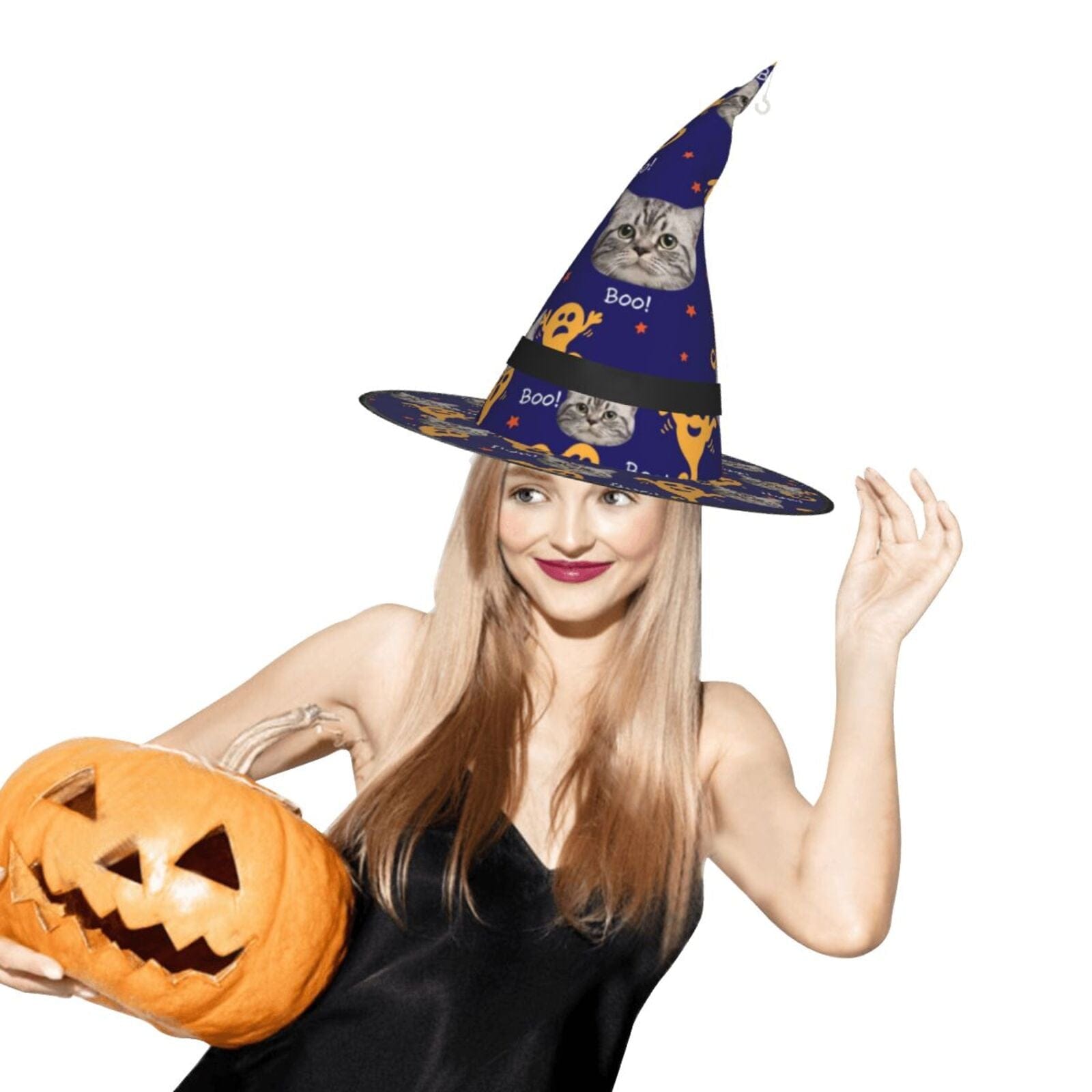 Custom Custom Face Boo Halloween Lighted Witch Hat LED Lights Hats for Indoor Outdoor Party Haunted Mansion Halloween Decorations - YesCustom