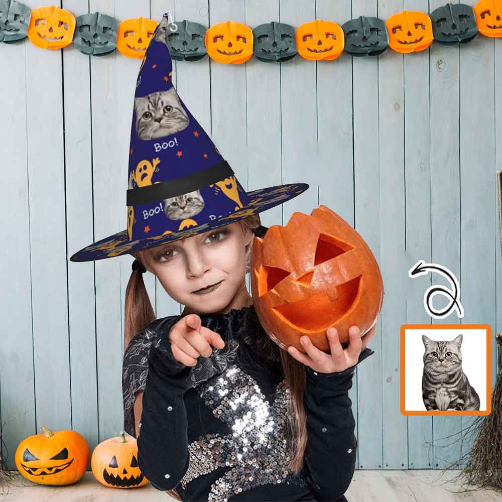 Custom Custom Face Boo Halloween Lighted Witch Hat LED Lights Hats for Indoor Outdoor Party Haunted Mansion Halloween Decorations - YesCustom