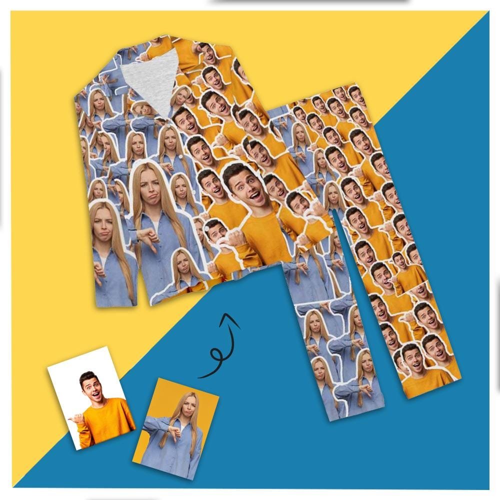 Custom Custom Face Both Boy/Girlfriend Sleepwear Personalized Women's Slumber Party Long Pajama Set - YesCustom