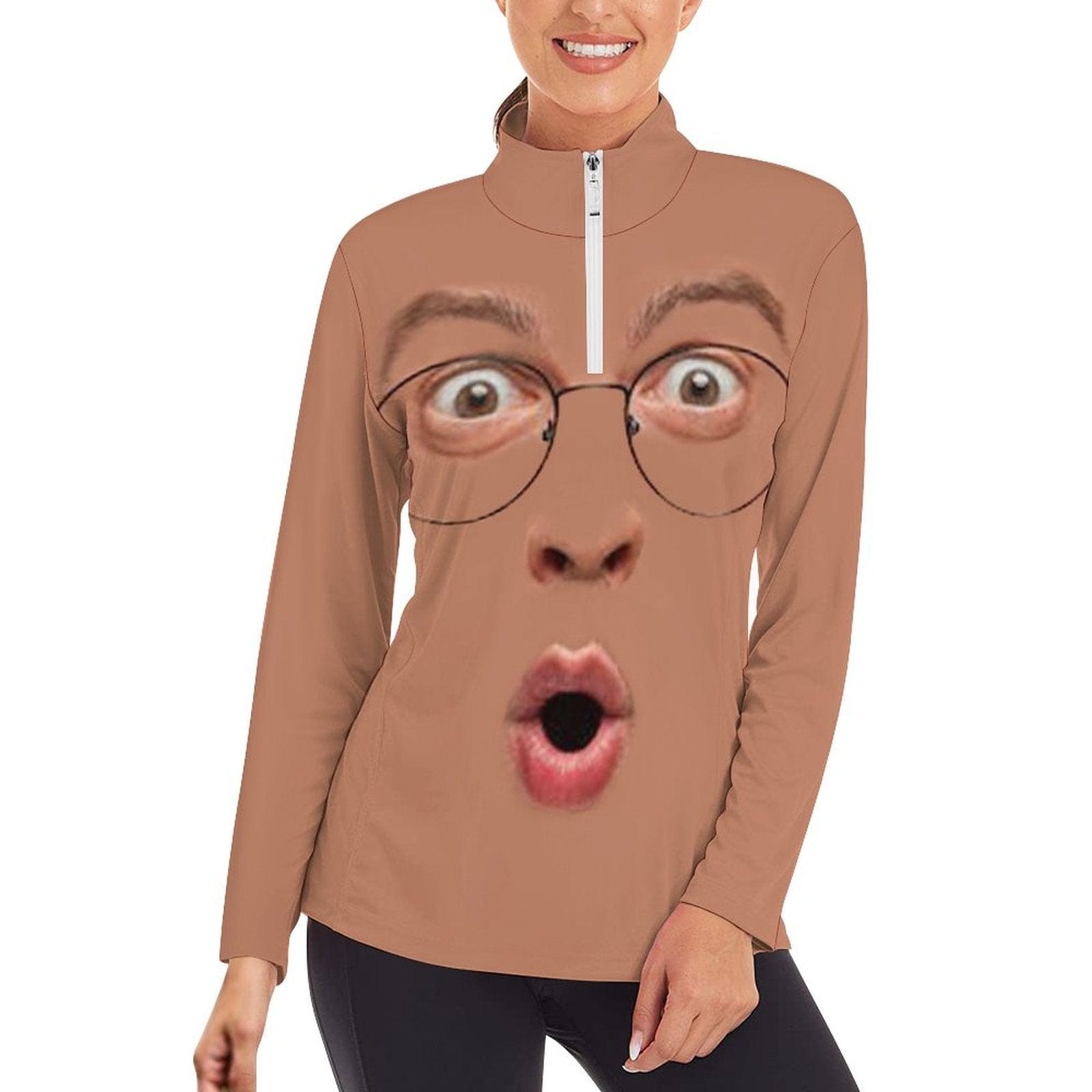 Custom Custom Face Boyfriend Funny Sweatshirt Personalized Women's Half Zip Top Sports Long Sleeve Sweatshirt - YesCustom