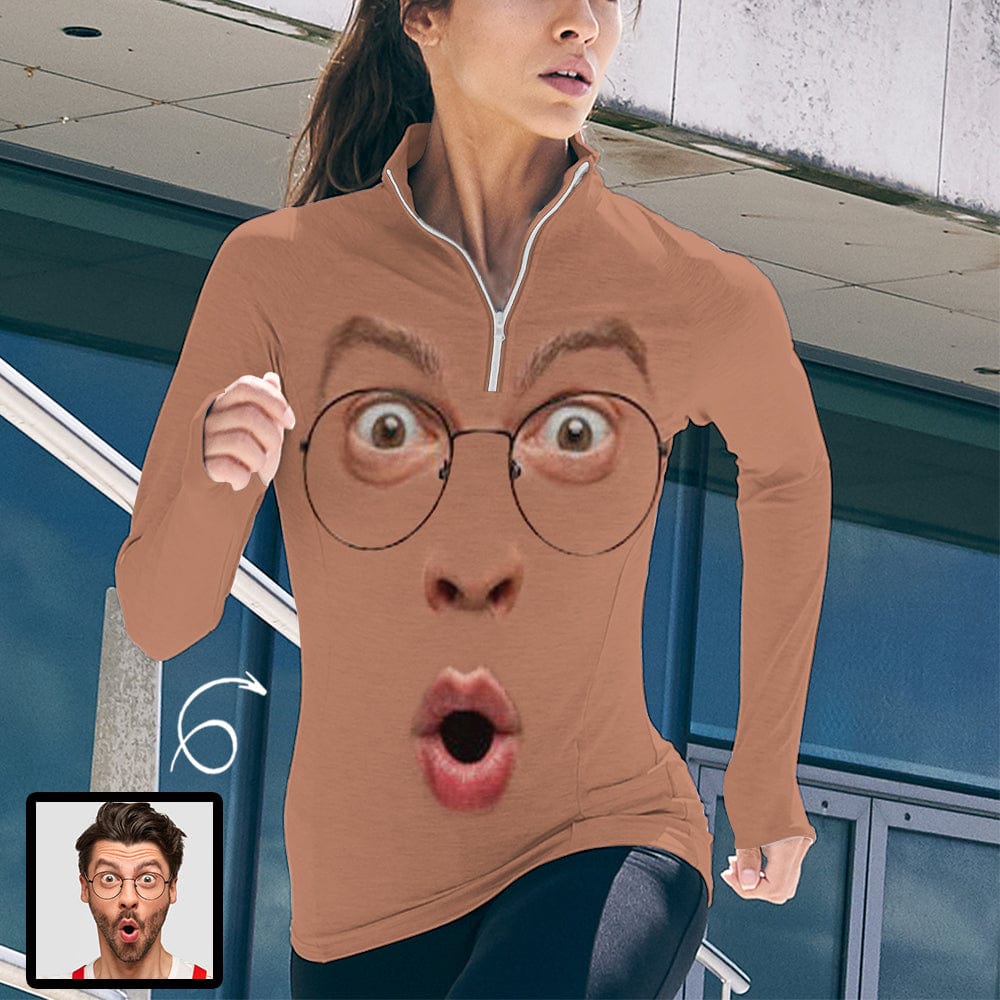 Custom Custom Face Boyfriend Funny Sweatshirt Personalized Women's Half Zip Top Sports Long Sleeve Sweatshirt - YesCustom