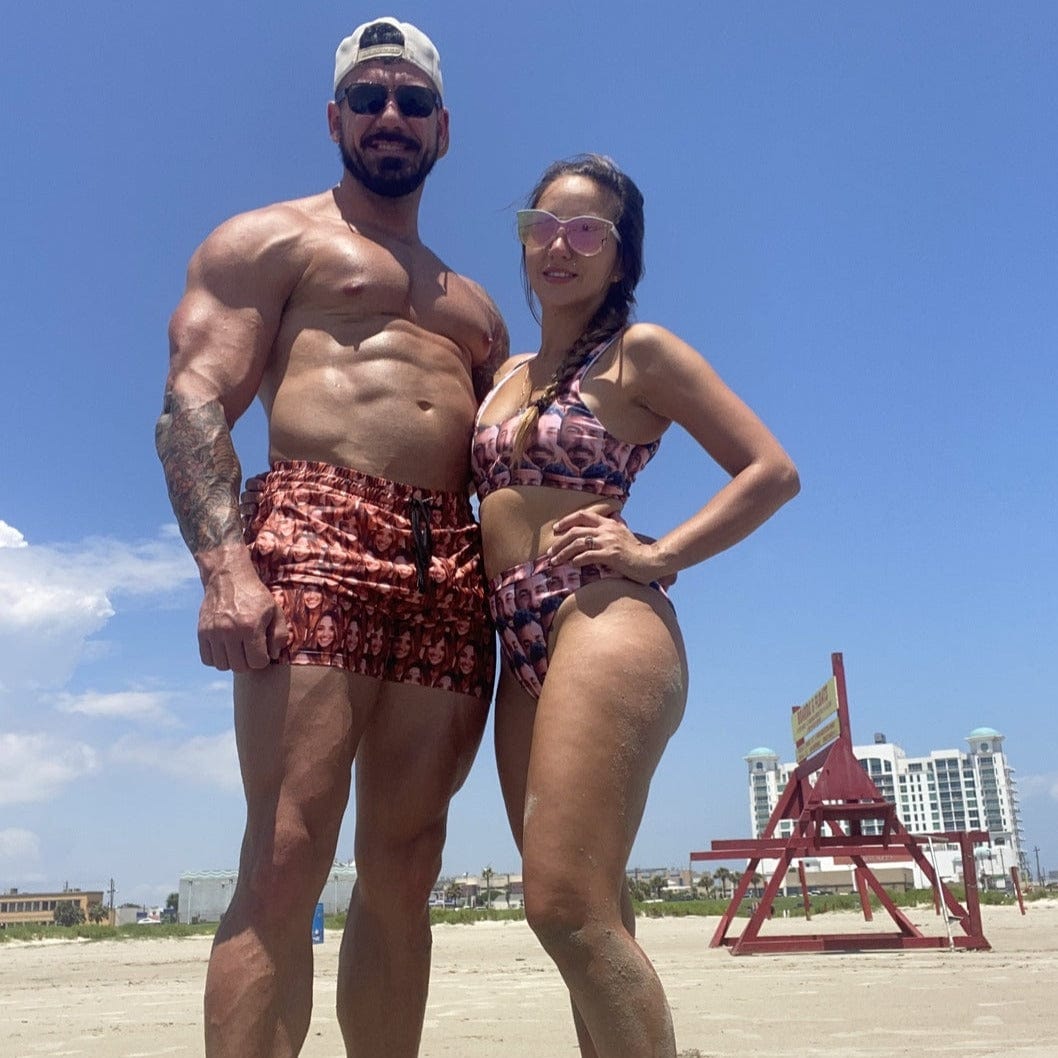 Custom Custom Face Boyfriend Handsome Seamless Couple Matching Swimsuit Women's Bikini Set Men's Swim Shorts - YesCustom
