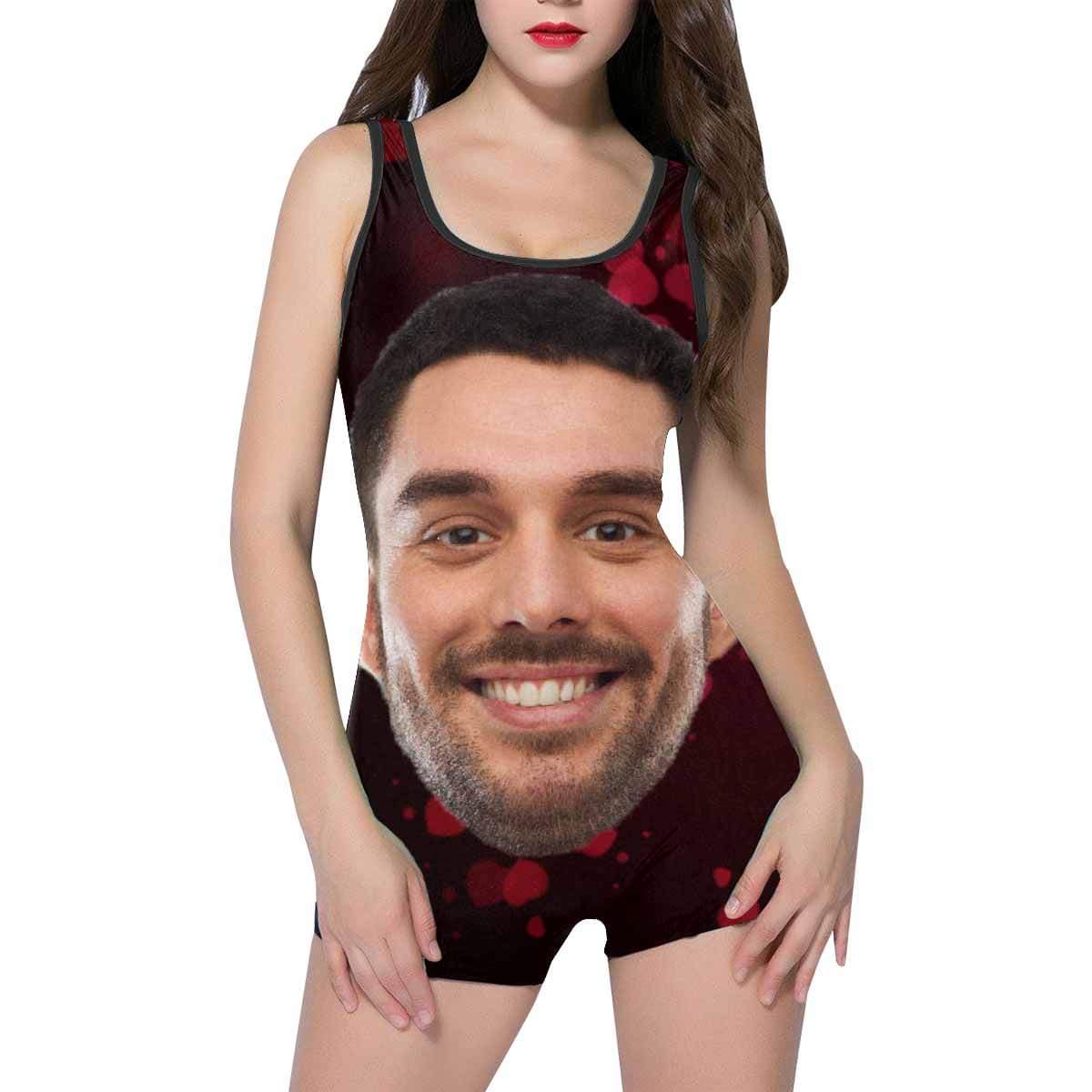 Custom Custom Face Boyfriend Love Heart Women's One Piece Boyleg Swimsuit - YesCustom