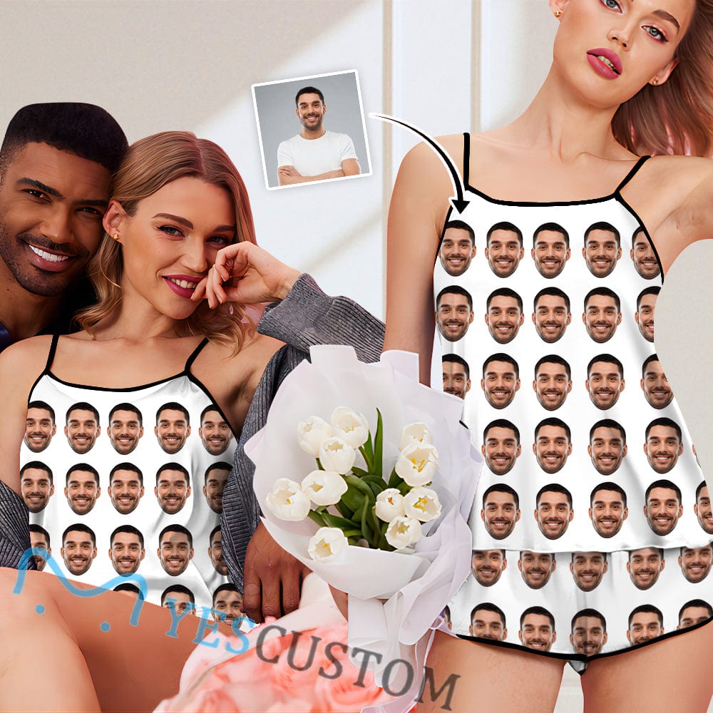 Custom Custom Face Boyfriend Pajamas Sleepwear Personalized Women's Sexy Cami Pajamas Set - YesCustom