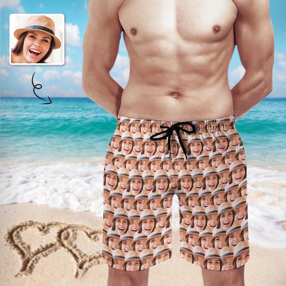 Custom Custom Face Boyfriend/Husband Men's Quick-drying Beach Shorts Personalized Men's Casual Shorts - YesCustom