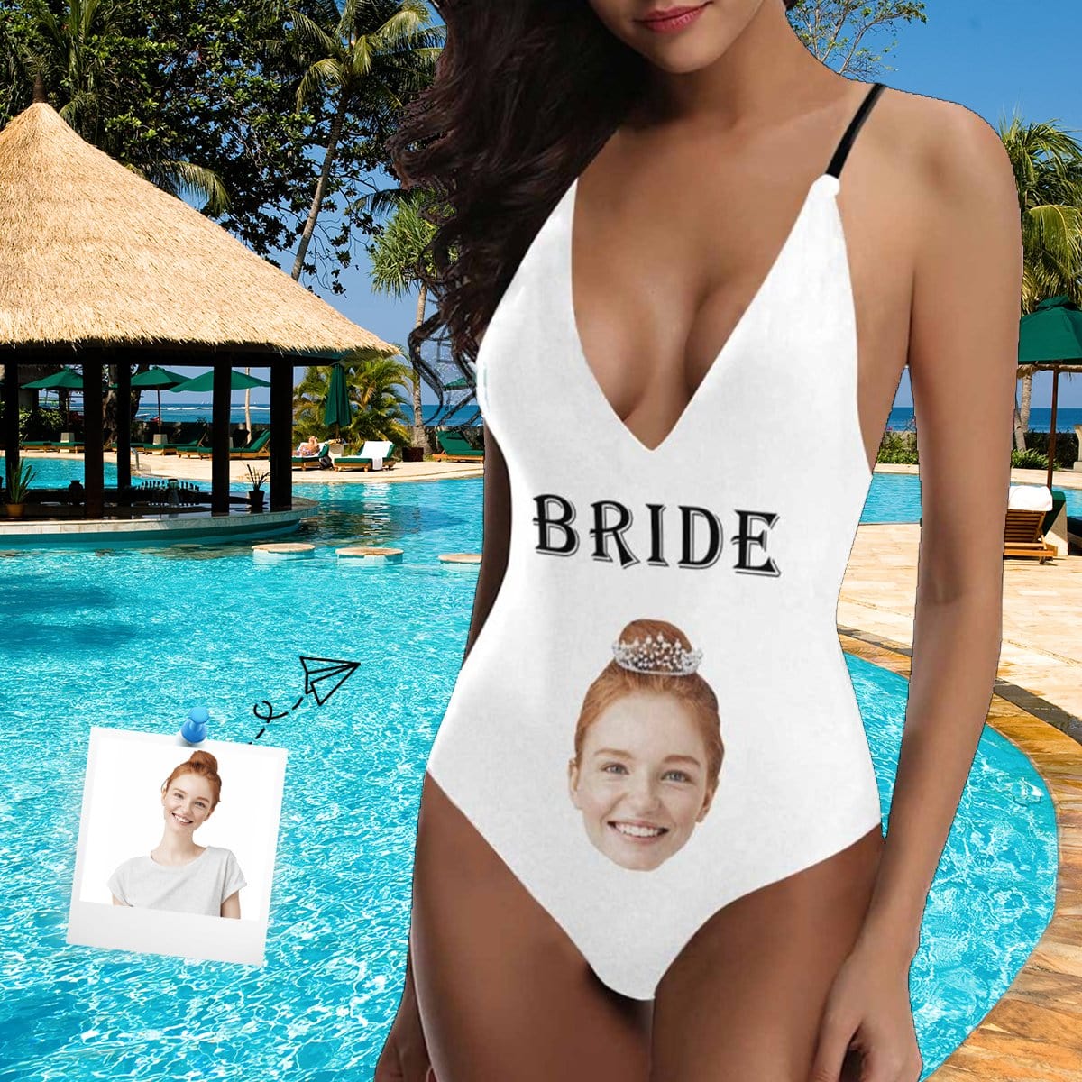 Custom Custom Face Bride White Women's Lacing Backless One-Piece Swimsuit - YesCustom