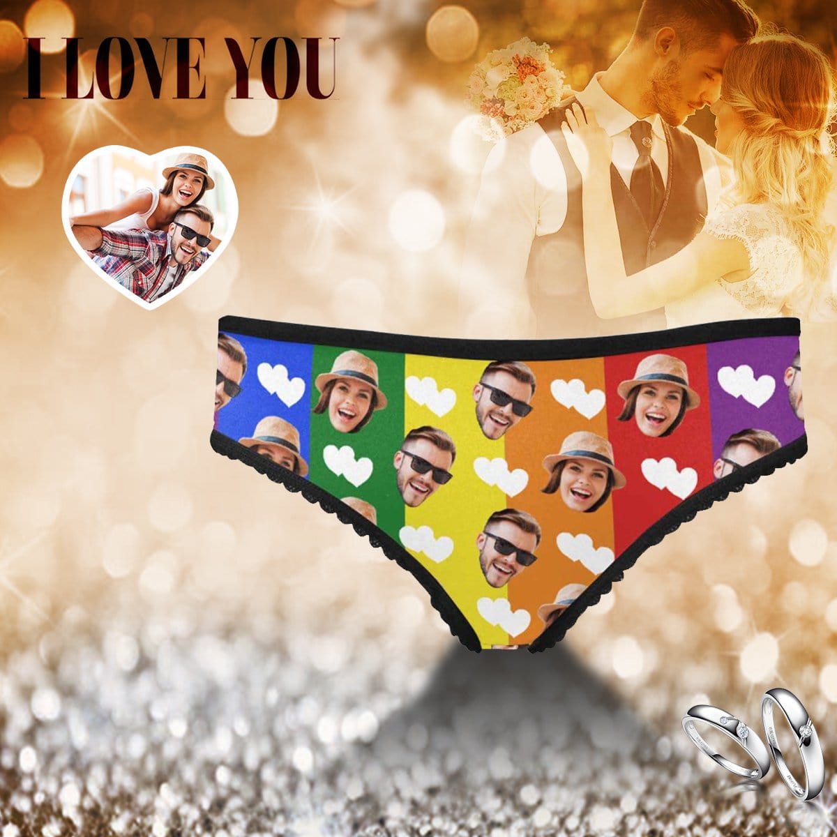 Custom Custom Face Briefs Personalized Couple Rainbow Panties Underwear with Photo Women's High-cut Briefs - YesCustom