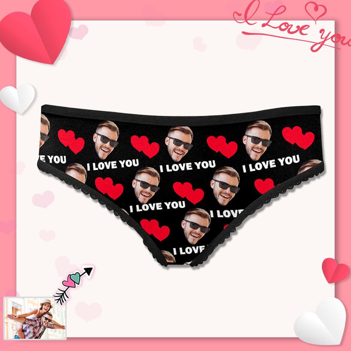 Custom Custom Face Briefs Personalized Love Heart Panties Underwear with Photo Women's High-cut Briefs Valentine Gift for Her - YesCustom