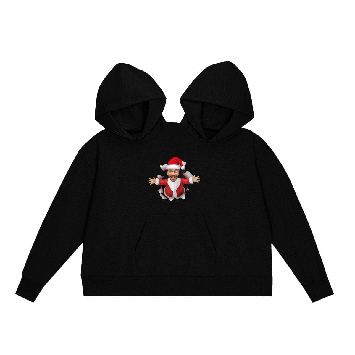Custom Custom Face Broken Christmas Hat Funny Couple Double One-piece Hoodie Personalized Two Person Intimate Hoodie - YesCustom