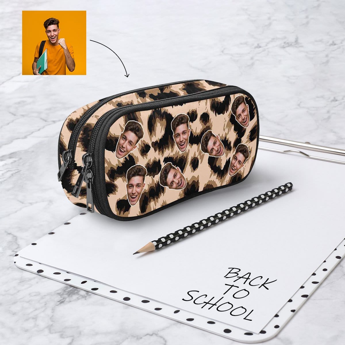 Custom Custom Face Brown Leopard Pencil Pouch - YesCustom