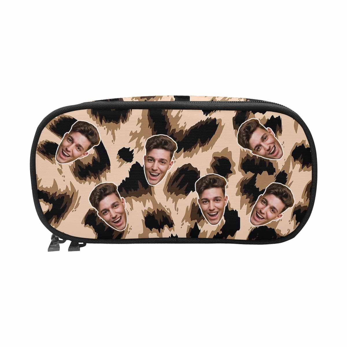 Custom Custom Face Brown Leopard Pencil Pouch - YesCustom