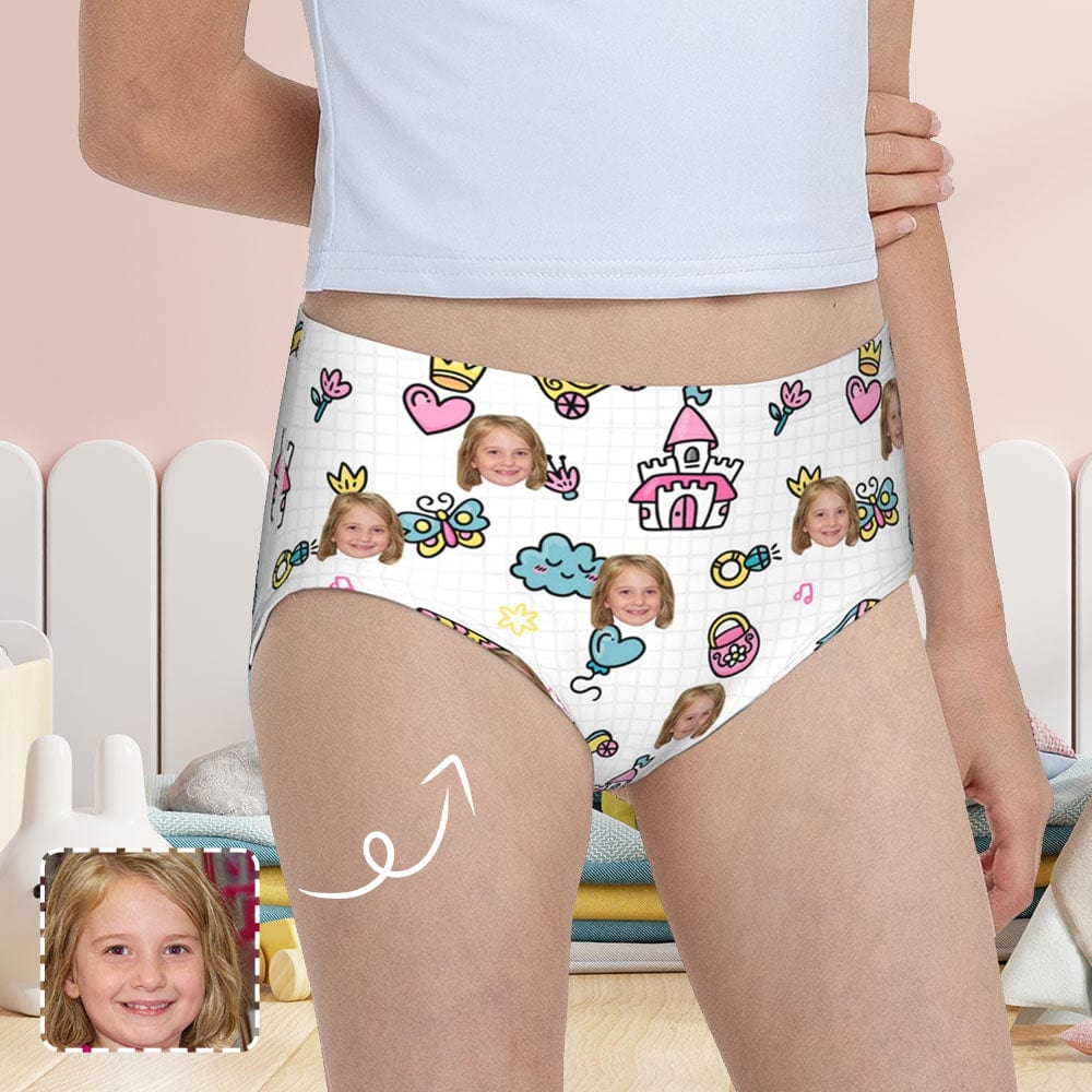 Custom Custom Face Butterfly Castle Girl's Underwear Cotton Brief Panties - YesCustom