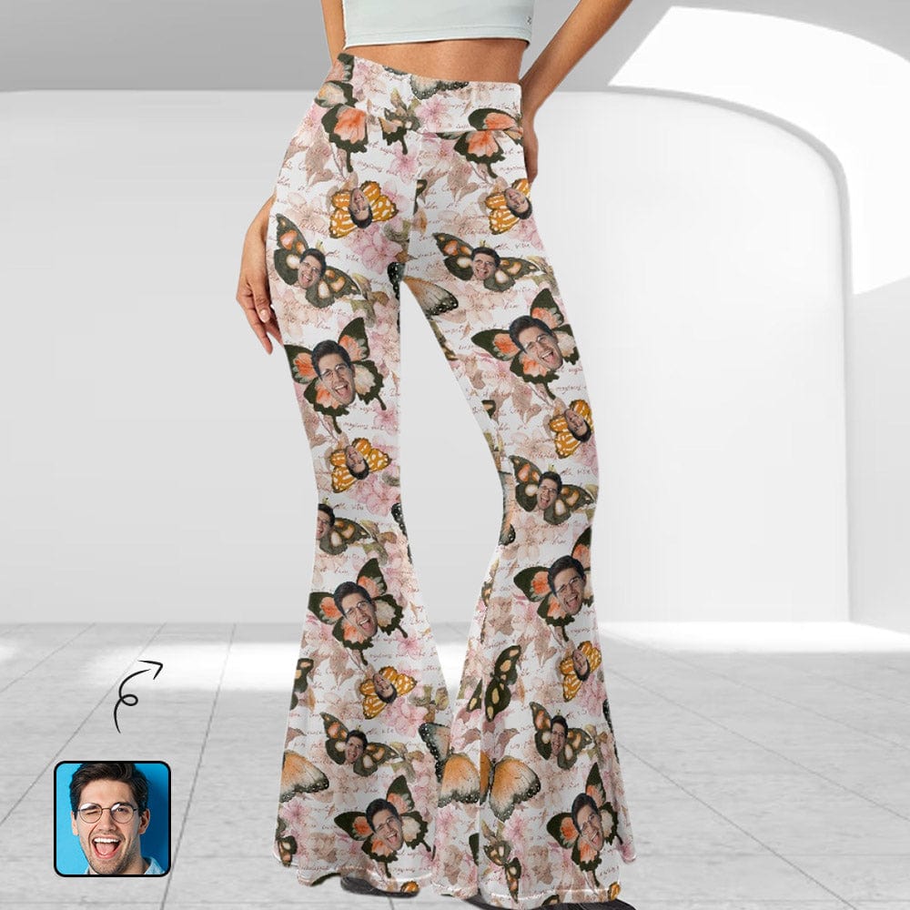 Custom Custom Face Butterfly Flare Yoga Pants for Women Soft High Waist Bootcut Leggings - YesCustom