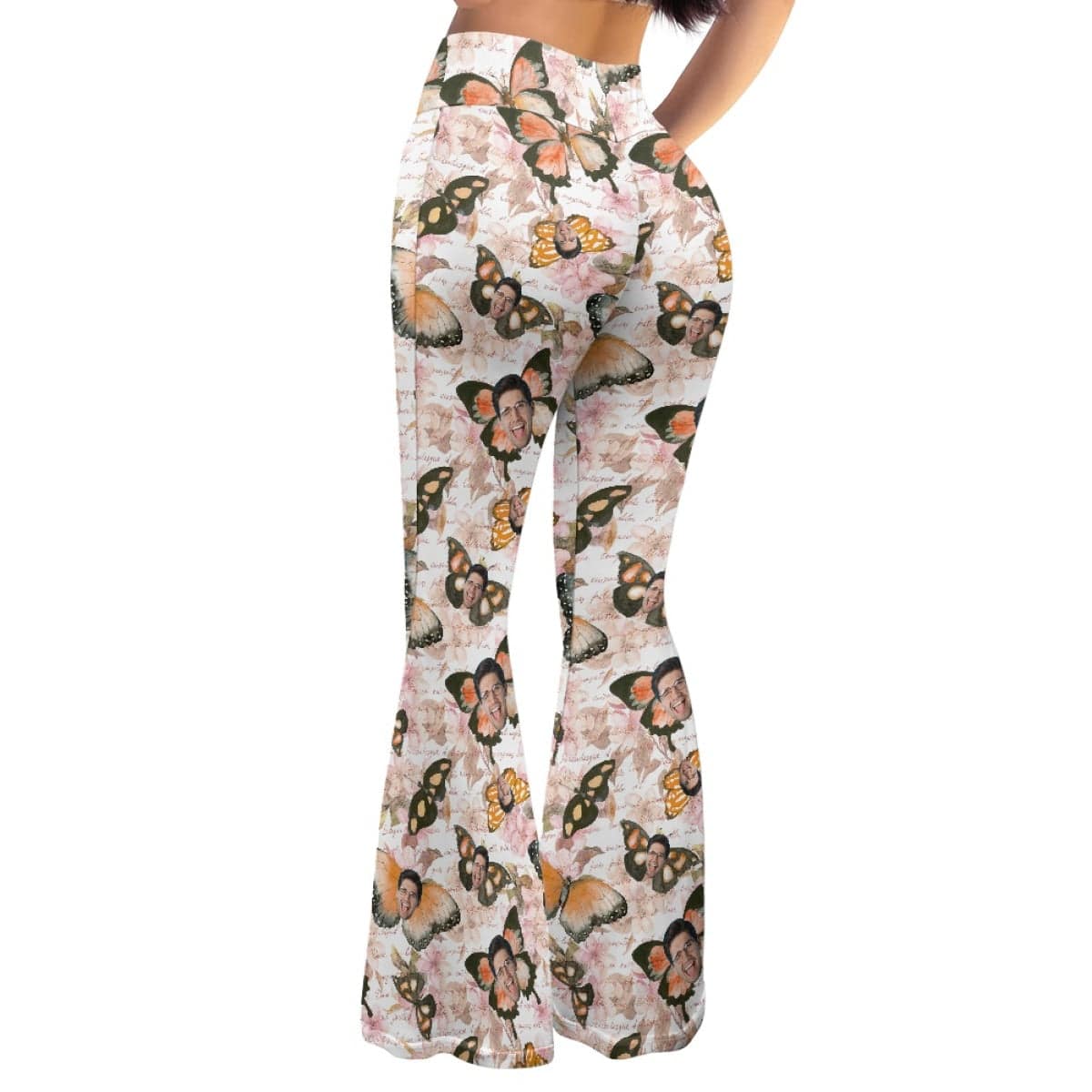 Custom Custom Face Butterfly Flare Yoga Pants for Women Soft High Waist Bootcut Leggings - YesCustom