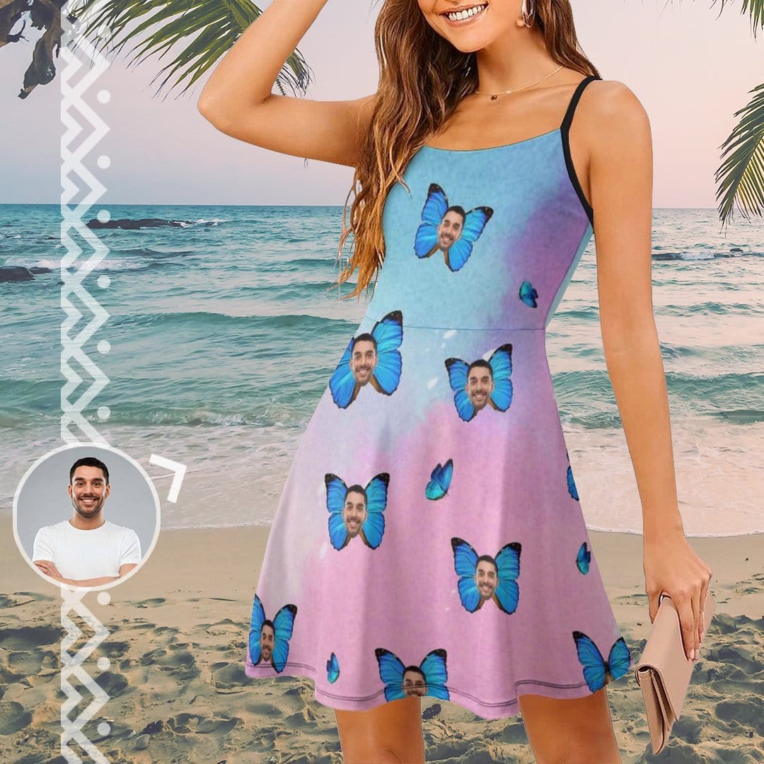 Custom Custom Face Butterfly Romance Women's Sling Dress - YesCustom