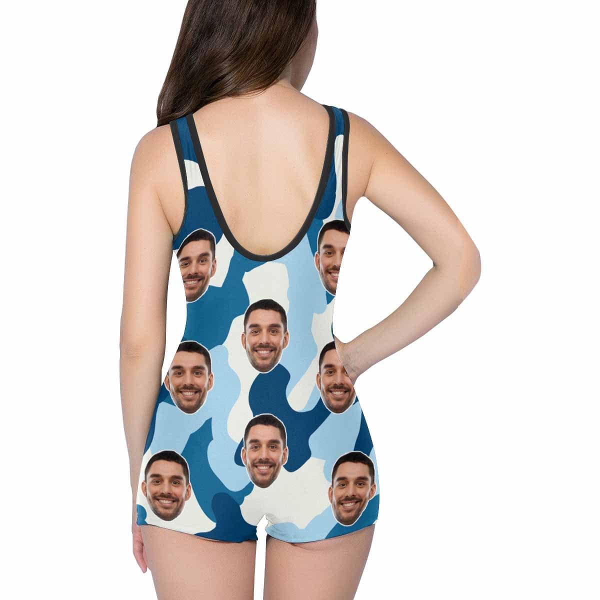Custom Custom Face Camouflage Women's One Piece Boyleg Swimsuit - YesCustom