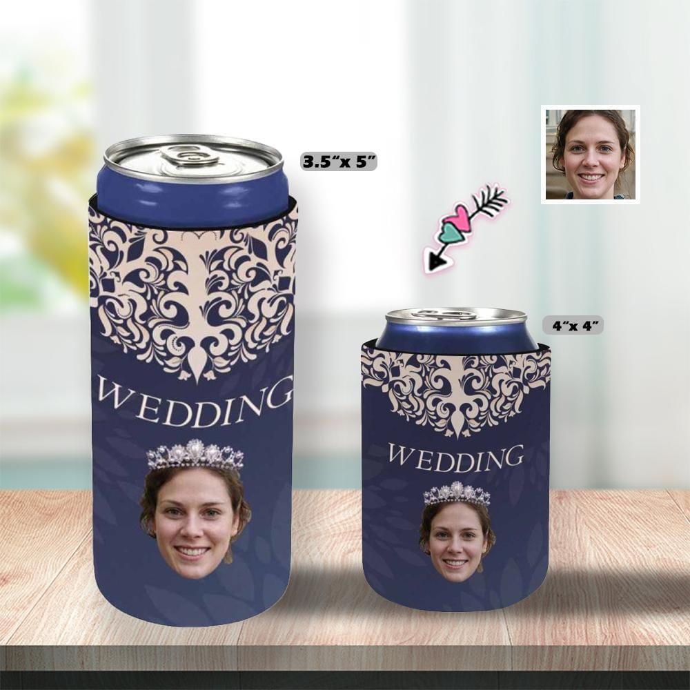 Custom Custom Face Can Cooler Blue Wedding Koozies Personalized Neoprene Can Cooler Reusable DIY Cooler for Parties Weddings Events - YesCustom