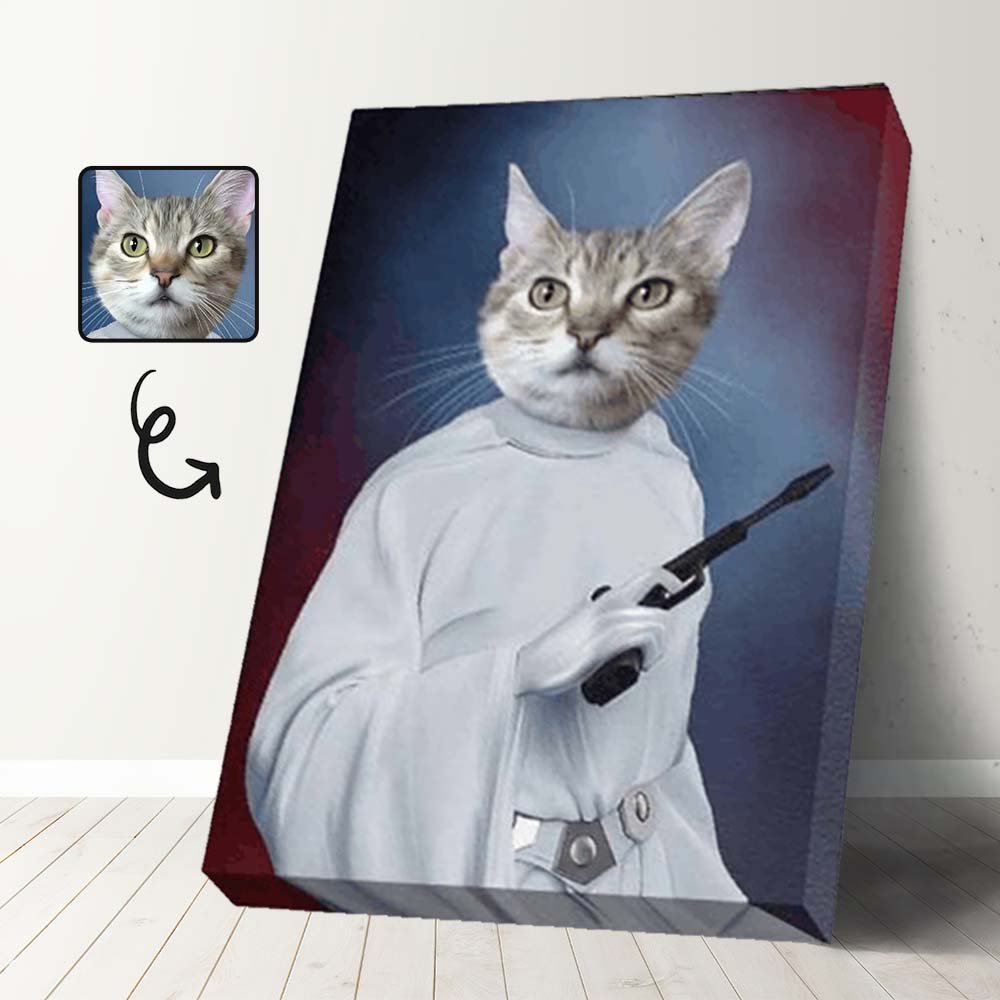 Custom Custom Face Canvas Print Frame Design Pistol Cat Personalized Pet Portrait Canvas Printing - YesCustom