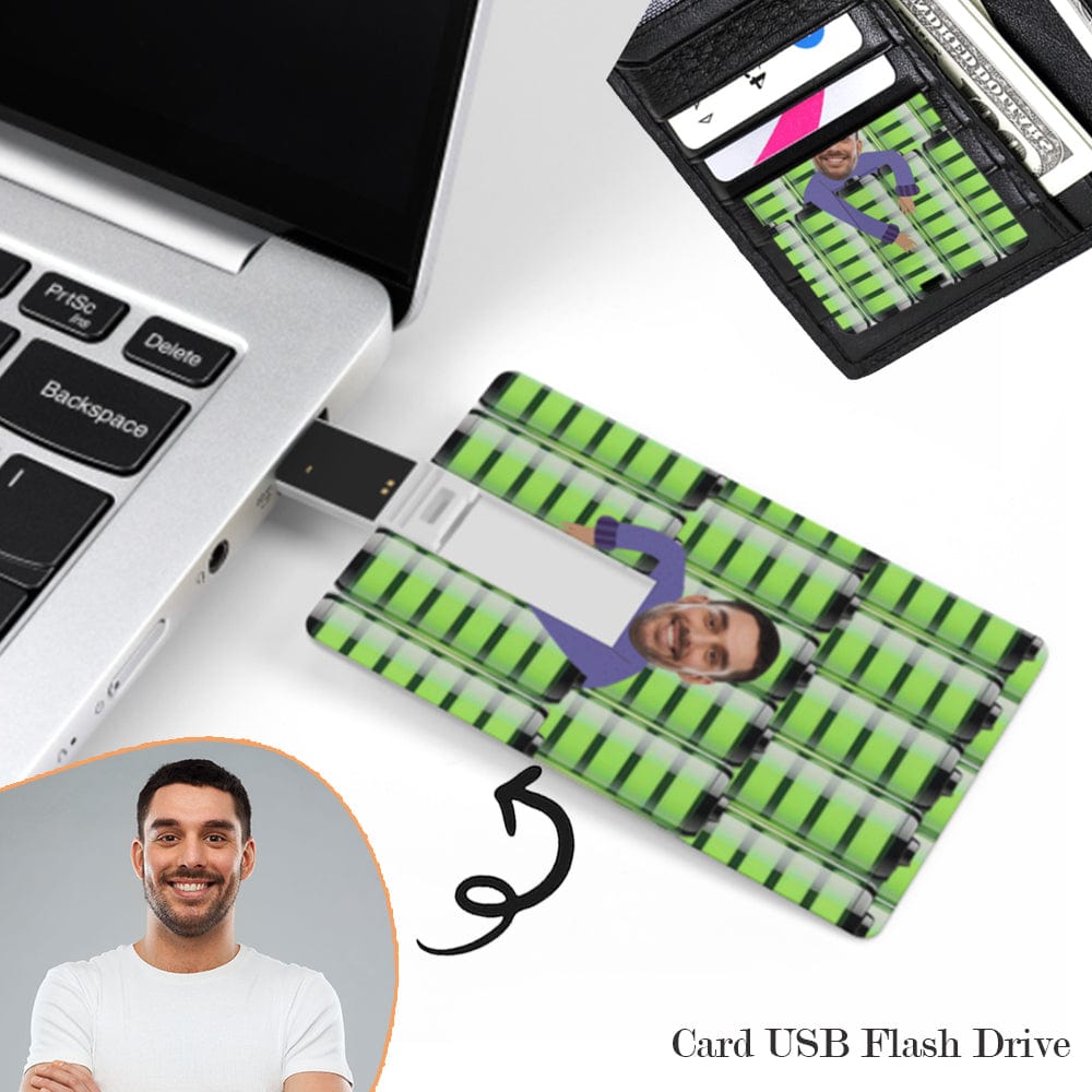 Custom Custom Face Card USB Flash Drive 32GB 64GB Green Stripes Design Waterproof Memory Card - YesCustom