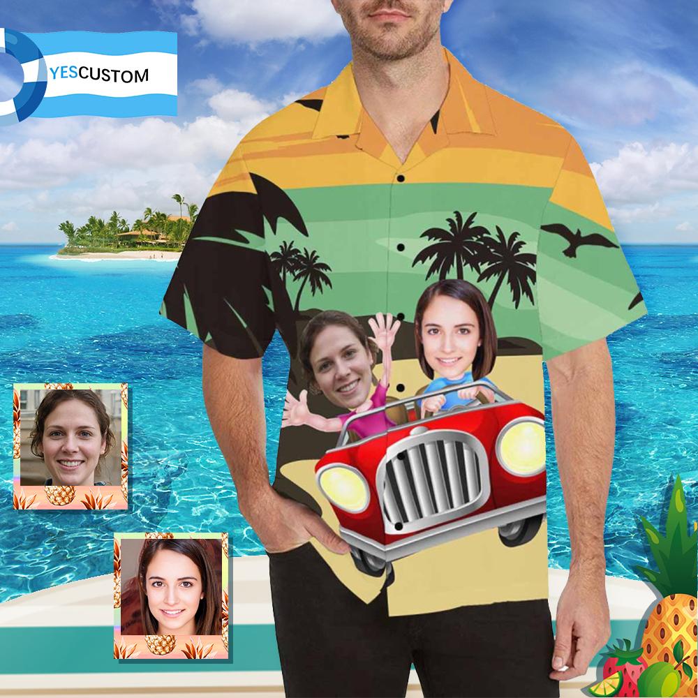 Custom Custom Face Cartoon Car Men's All Over Print Hawaiian Shirt - YesCustom