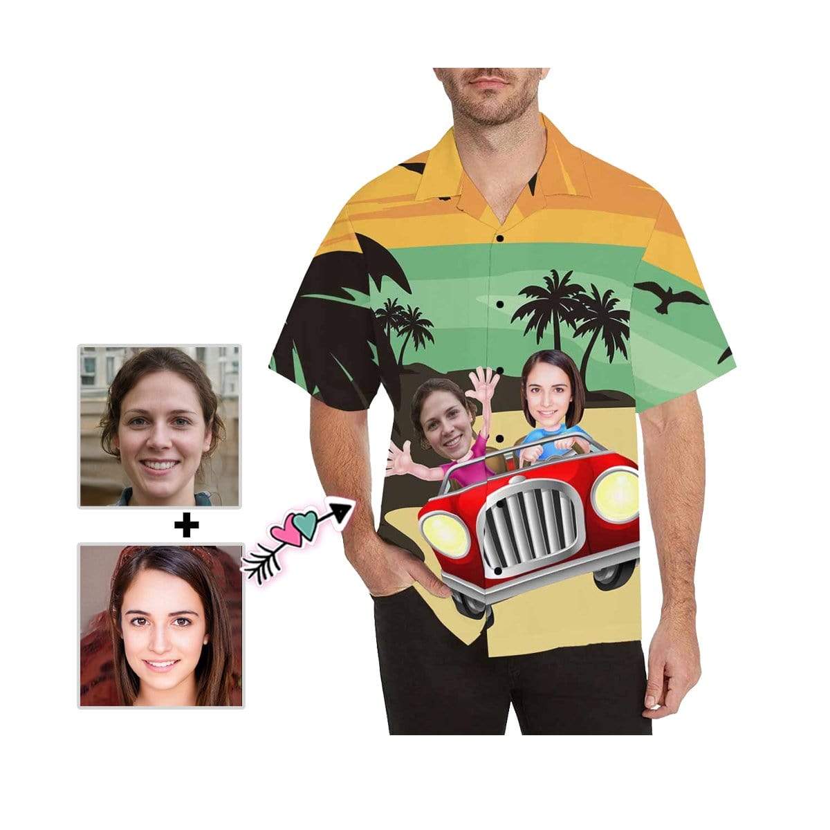 Custom Custom Face Cartoon Car Men's All Over Print Hawaiian Shirt - YesCustom