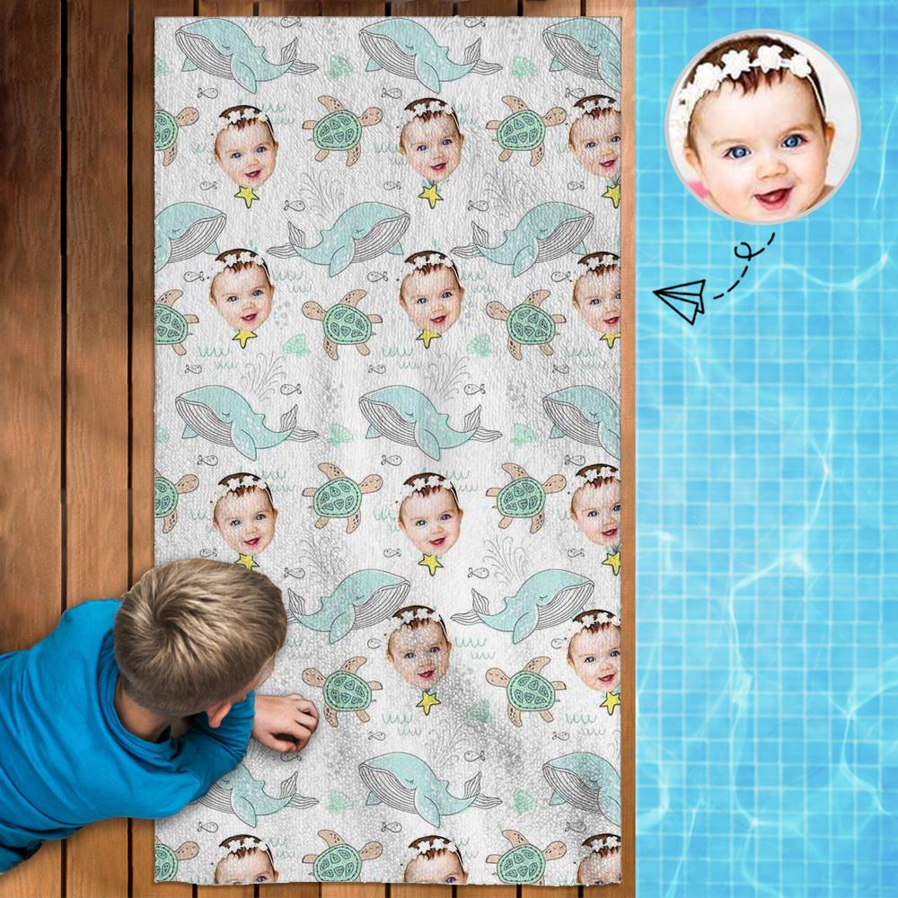 Custom Custom Face Cartoon Whale Bath Towel 30"x56" Beach Towel Kids Towel Pool Towel Camp Towel - YesCustom