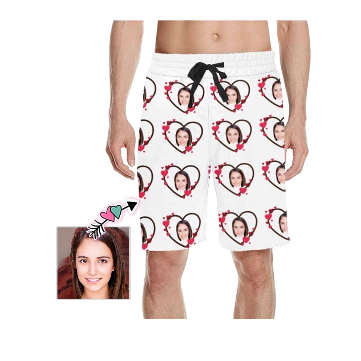 Custom Custom Face Carved Heart Men's All Over Print Casual Shorts - YesCustom